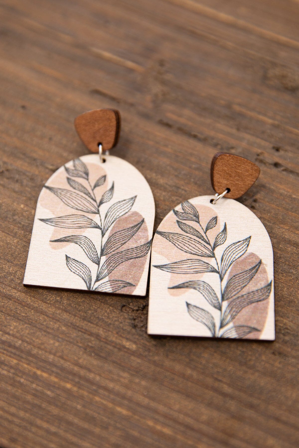 White Multicolor Leaf Print Wood Earrings - Filly Flair