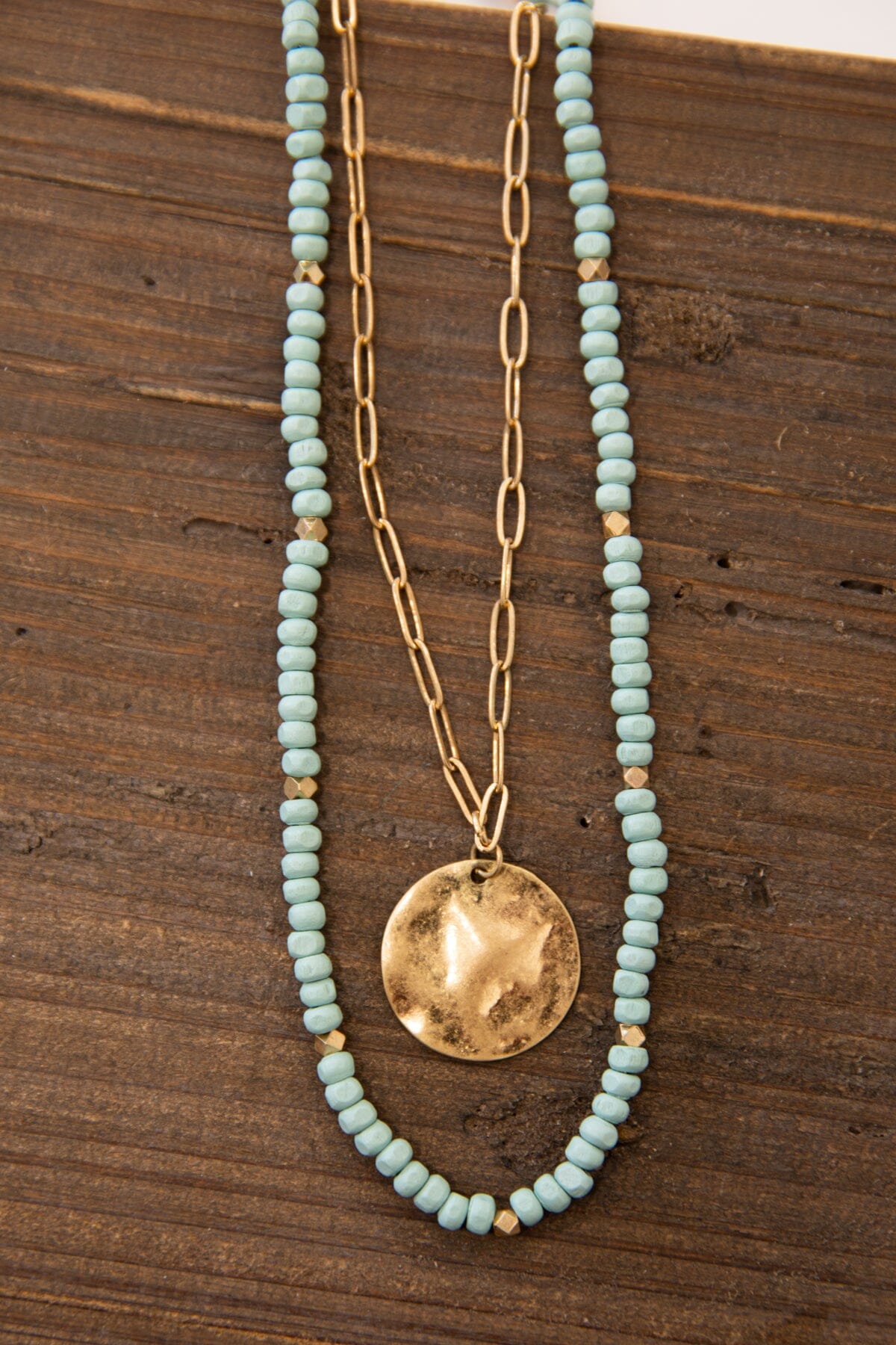 Turquoise and Gold Beaded Multi Chain Necklace - Filly Flair