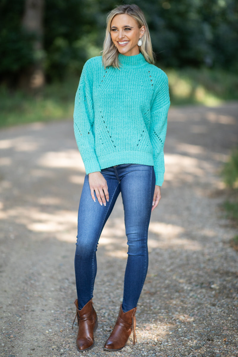 Turquoise Mock Neck Sweater - Filly Flair