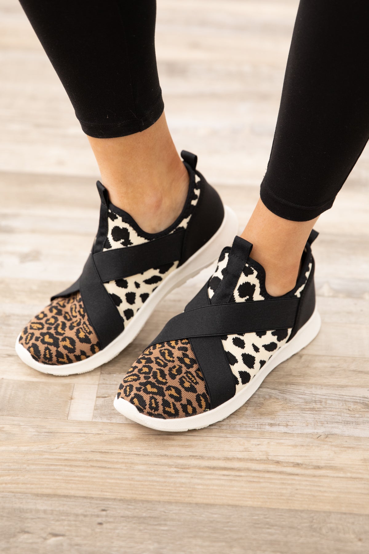 Black and Tan Animal Print Knit Sneakers - Filly Flair