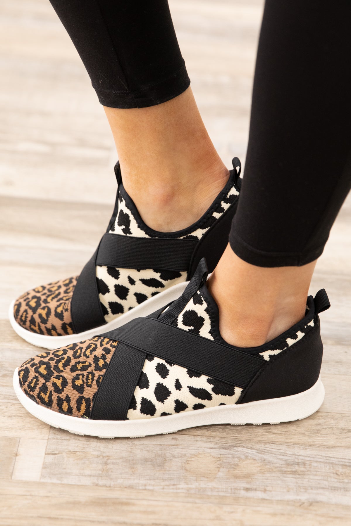 Black and Tan Animal Print Knit Sneakers - Filly Flair