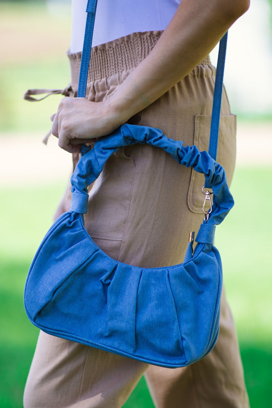 Dusty Blue Ruched Strap Handbag - Filly Flair