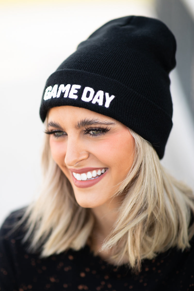 Black Rib Knit Game Day Beanie - Filly Flair