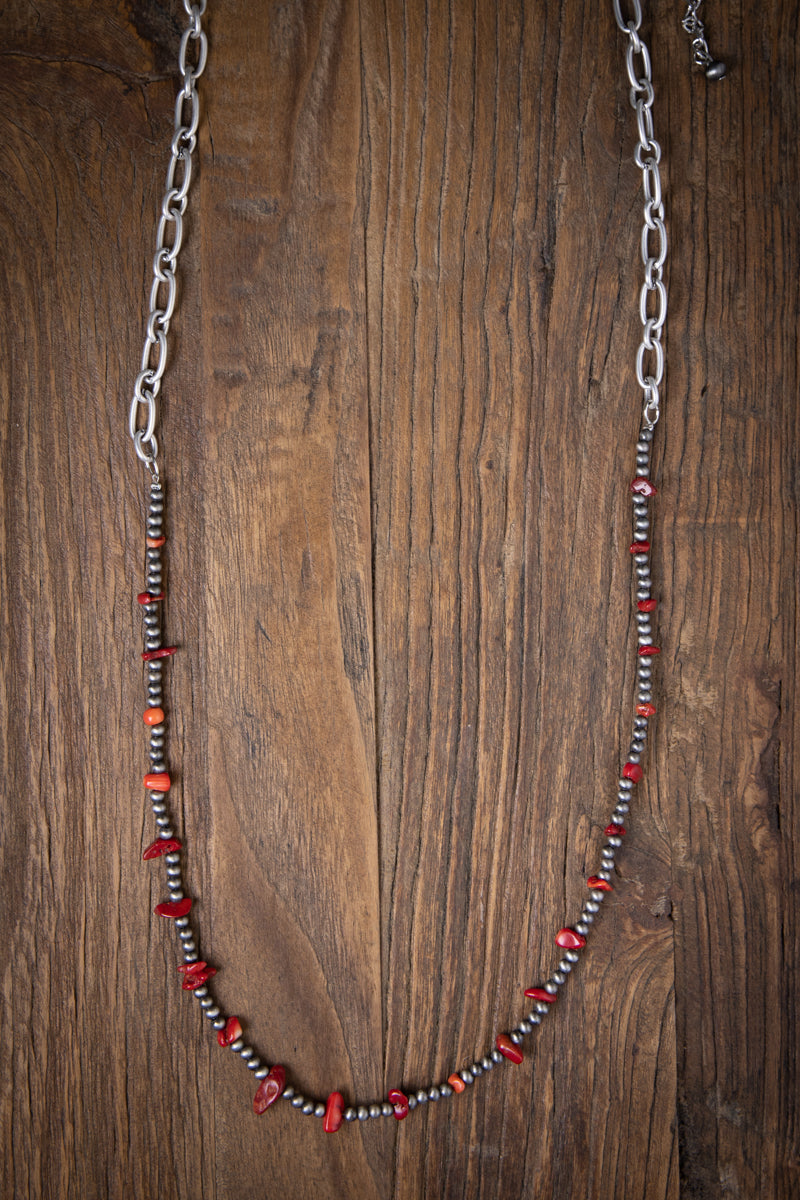 Red and Gunmetal Beaded Necklace - Filly Flair