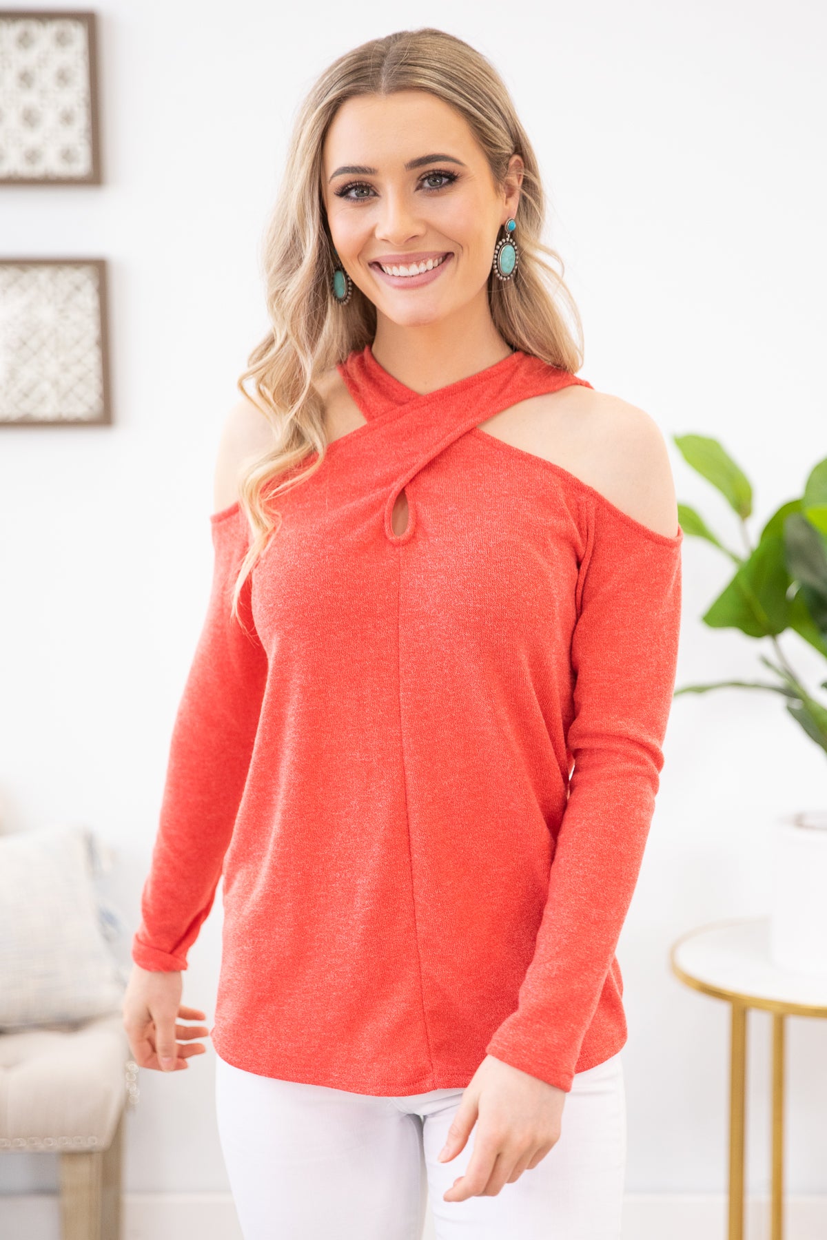 Red Criss-Cross Cold Shoulder Top - Filly Flair
