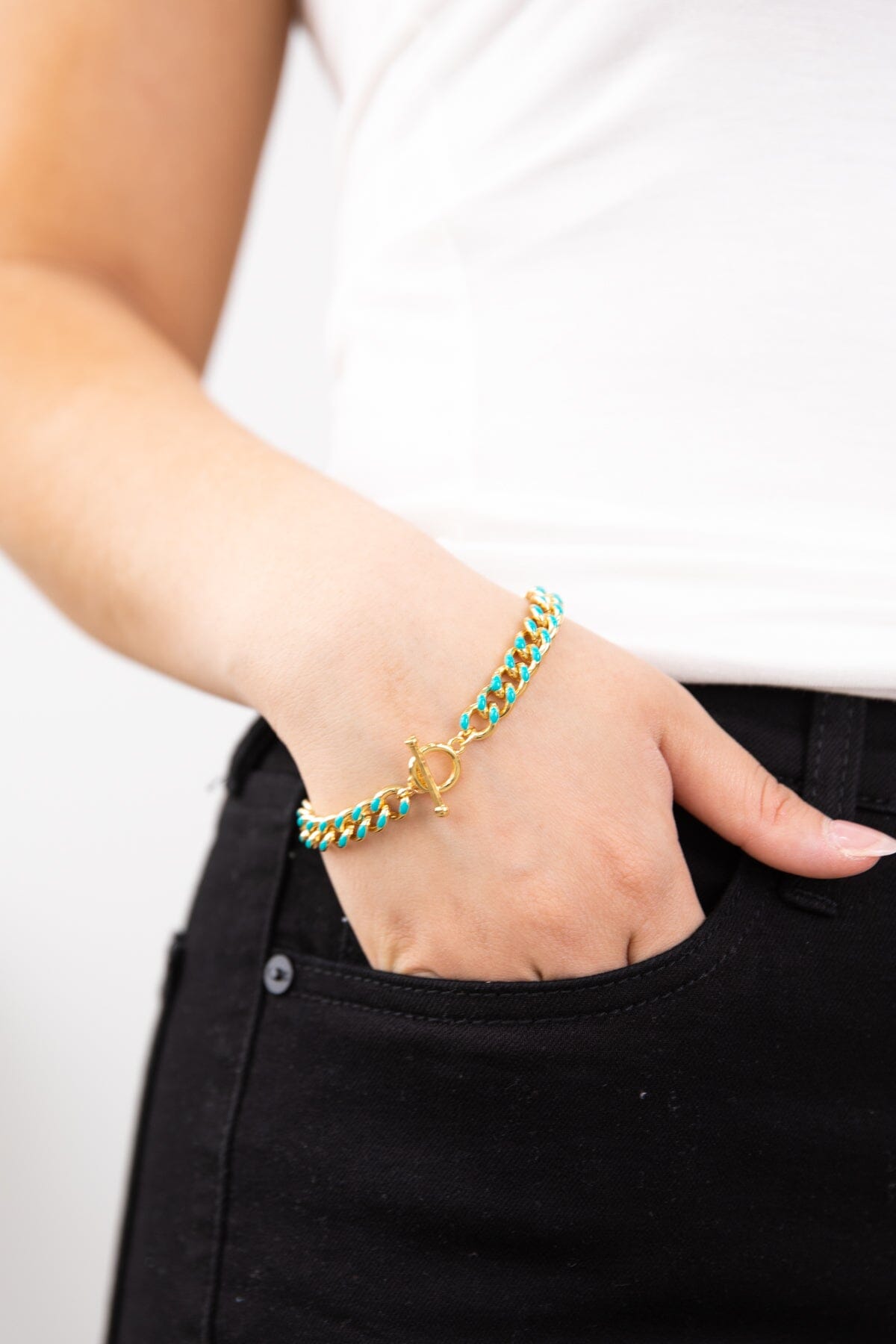 Gold and Turquoise Enamel Chain Bracelet - Filly Flair