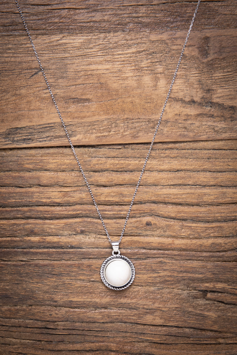 White Round Stone Pendant Chain Necklace - Filly Flair