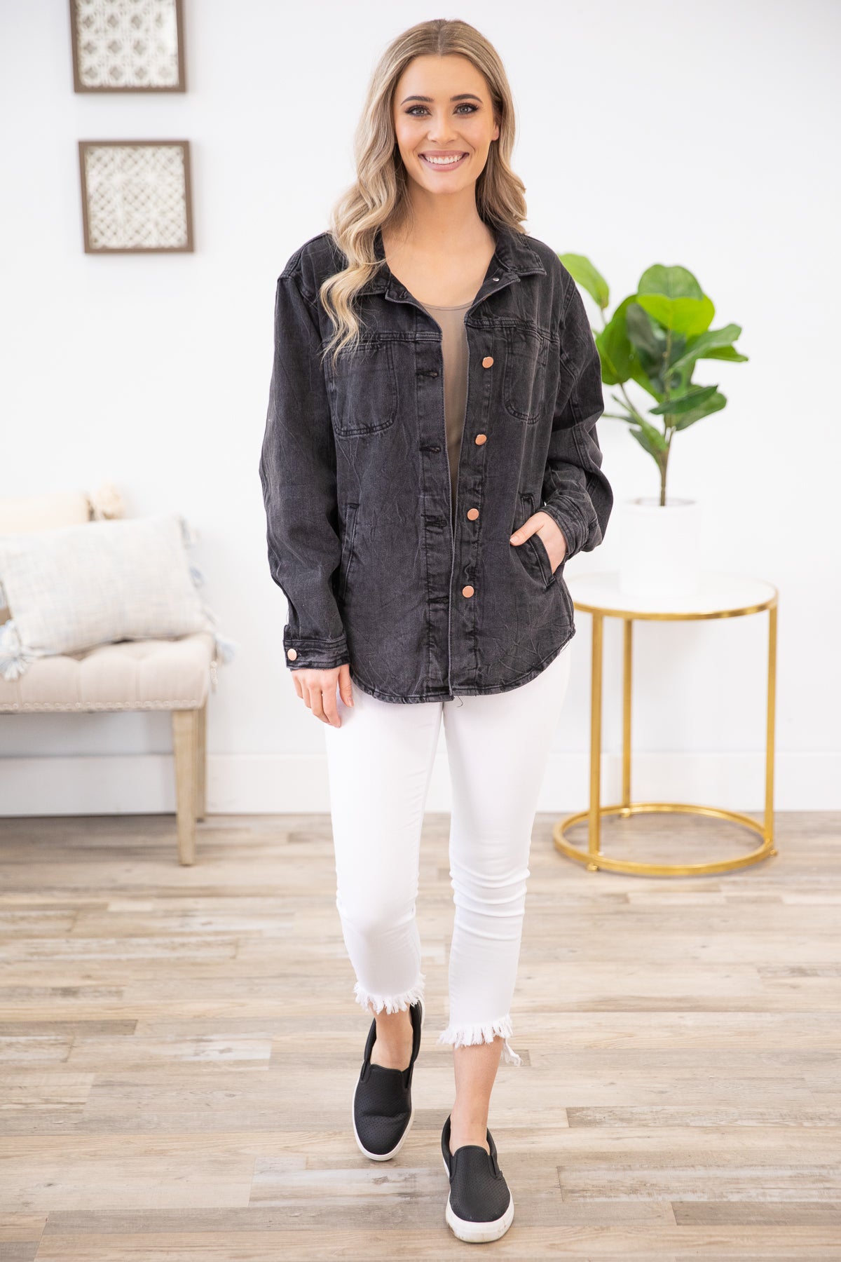Black Washed Denim Shacket - Filly Flair
