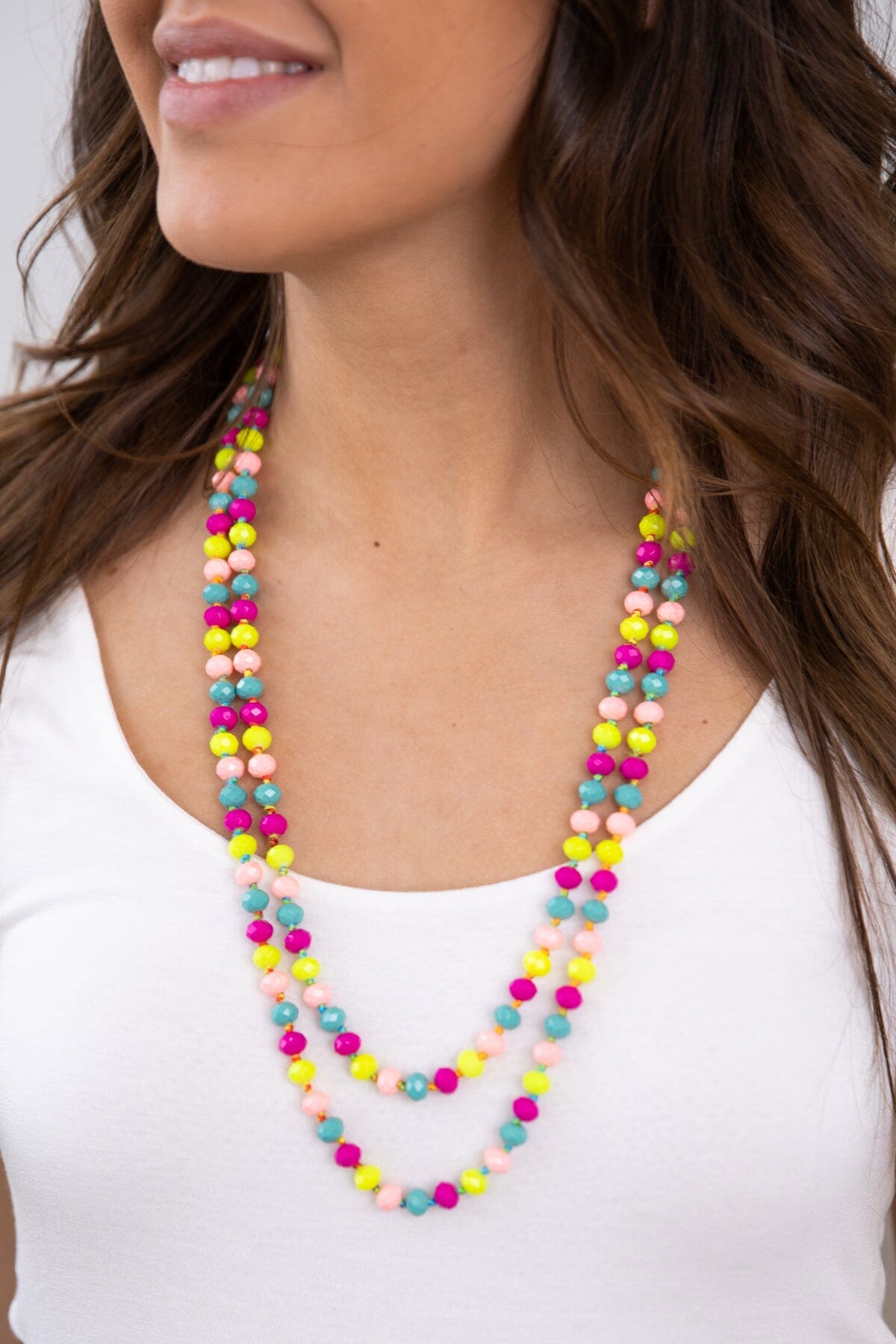 Yellow Multicolor Long Beaded Necklace - Filly Flair