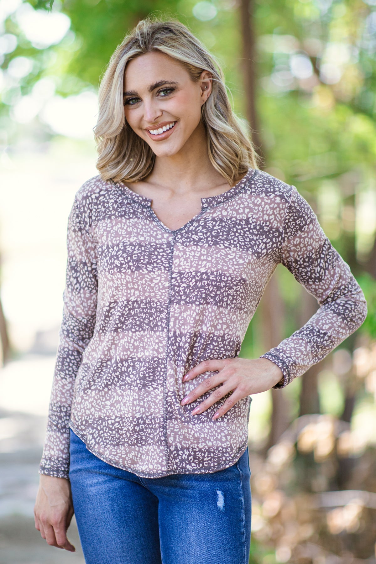 Mauve and Dusty Rose Stripe Animal Print Top - Filly Flair