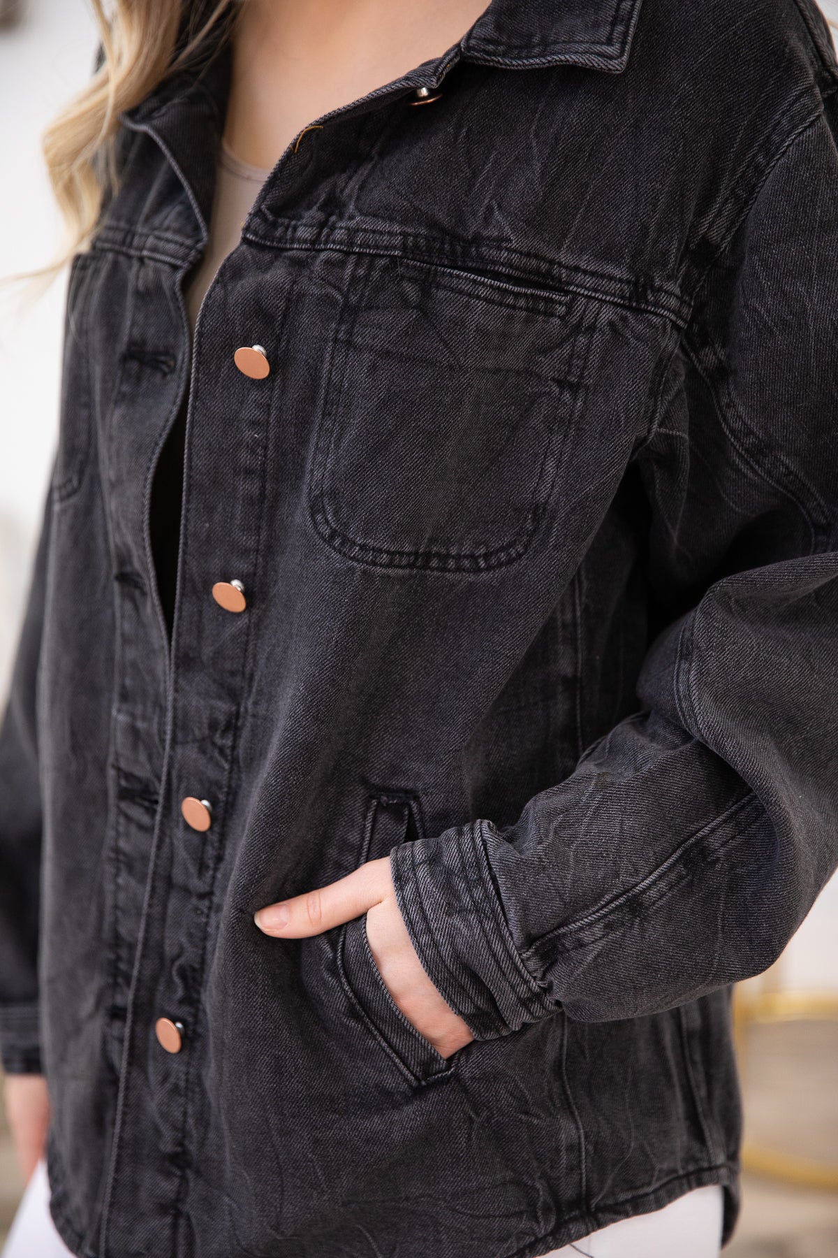 Black Washed Denim Shacket - Filly Flair