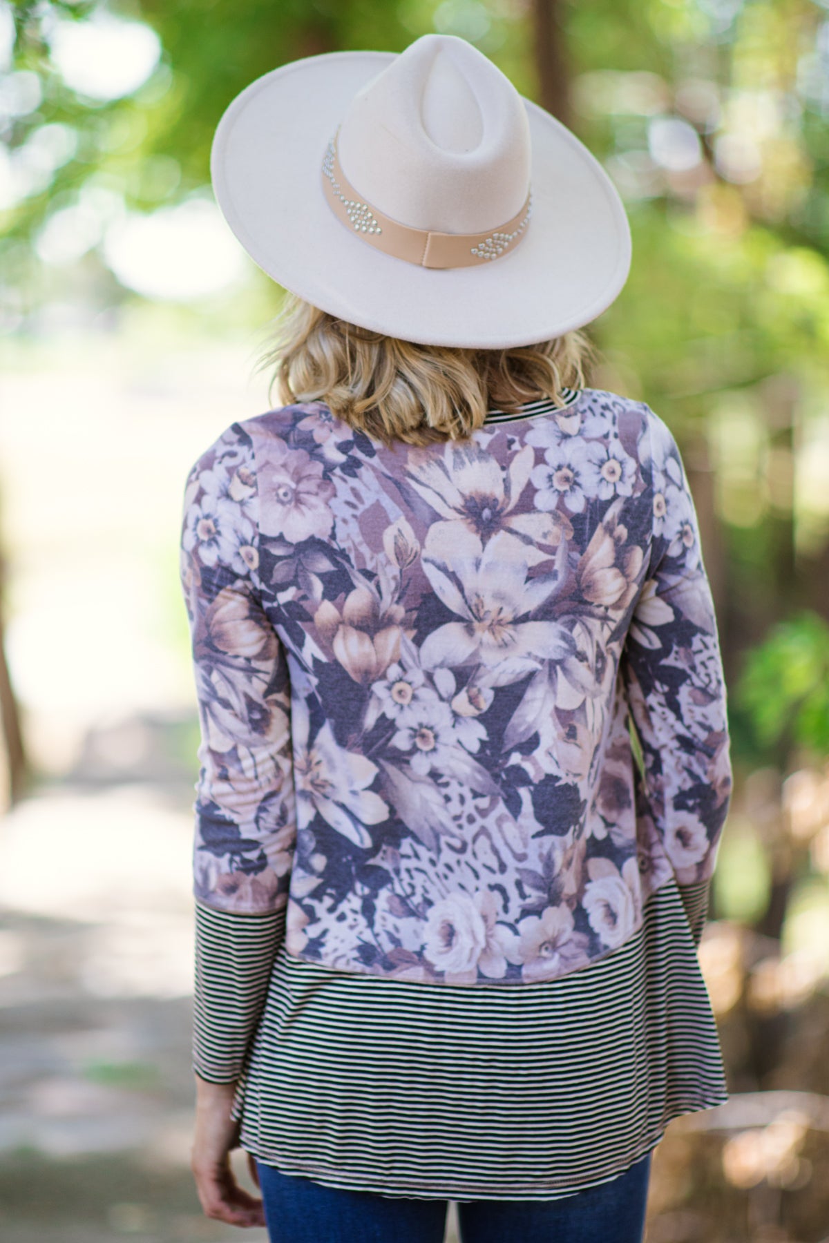 Charcoal Floral and Stripe Top - Filly Flair