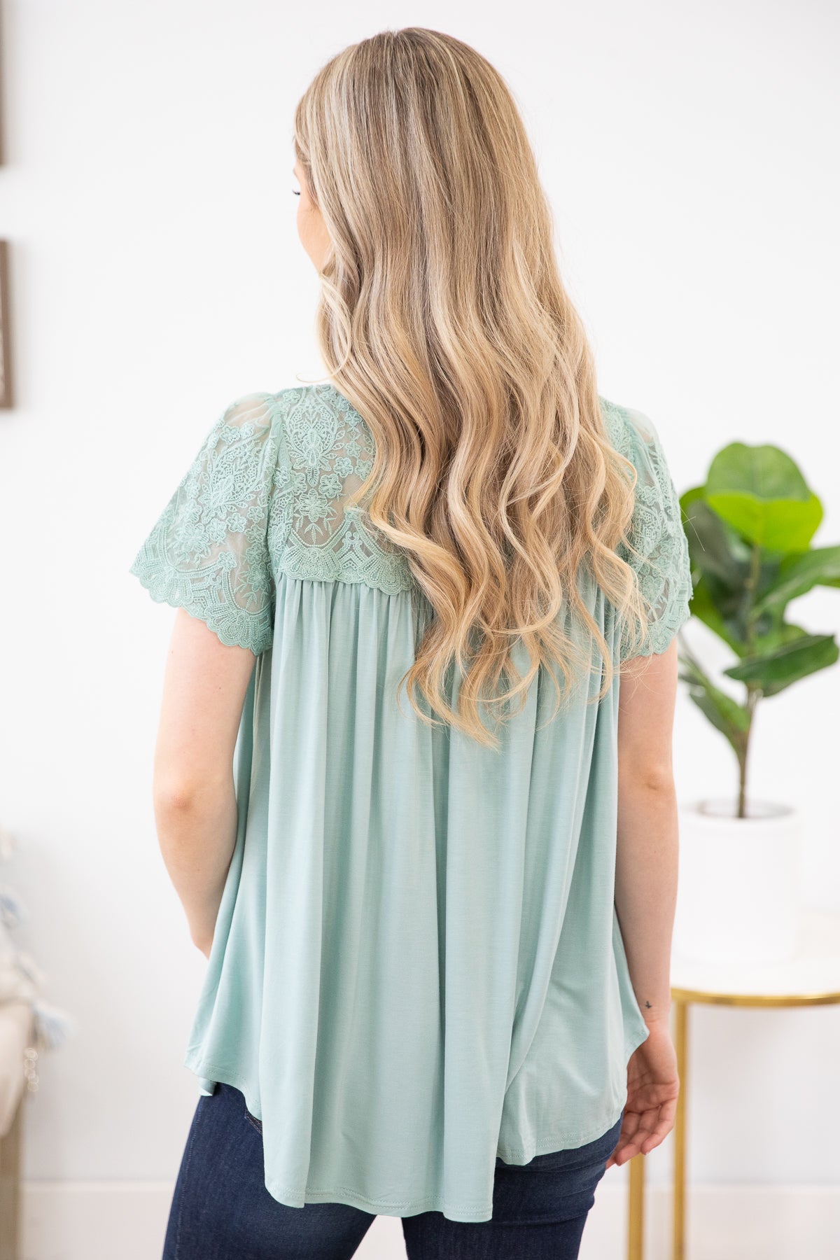 Mint Crochet Lace Short Sleeve Top - Filly Flair