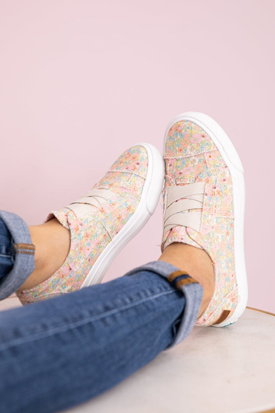 Pink and White Floral Print Slip On Sneakers - Filly Flair