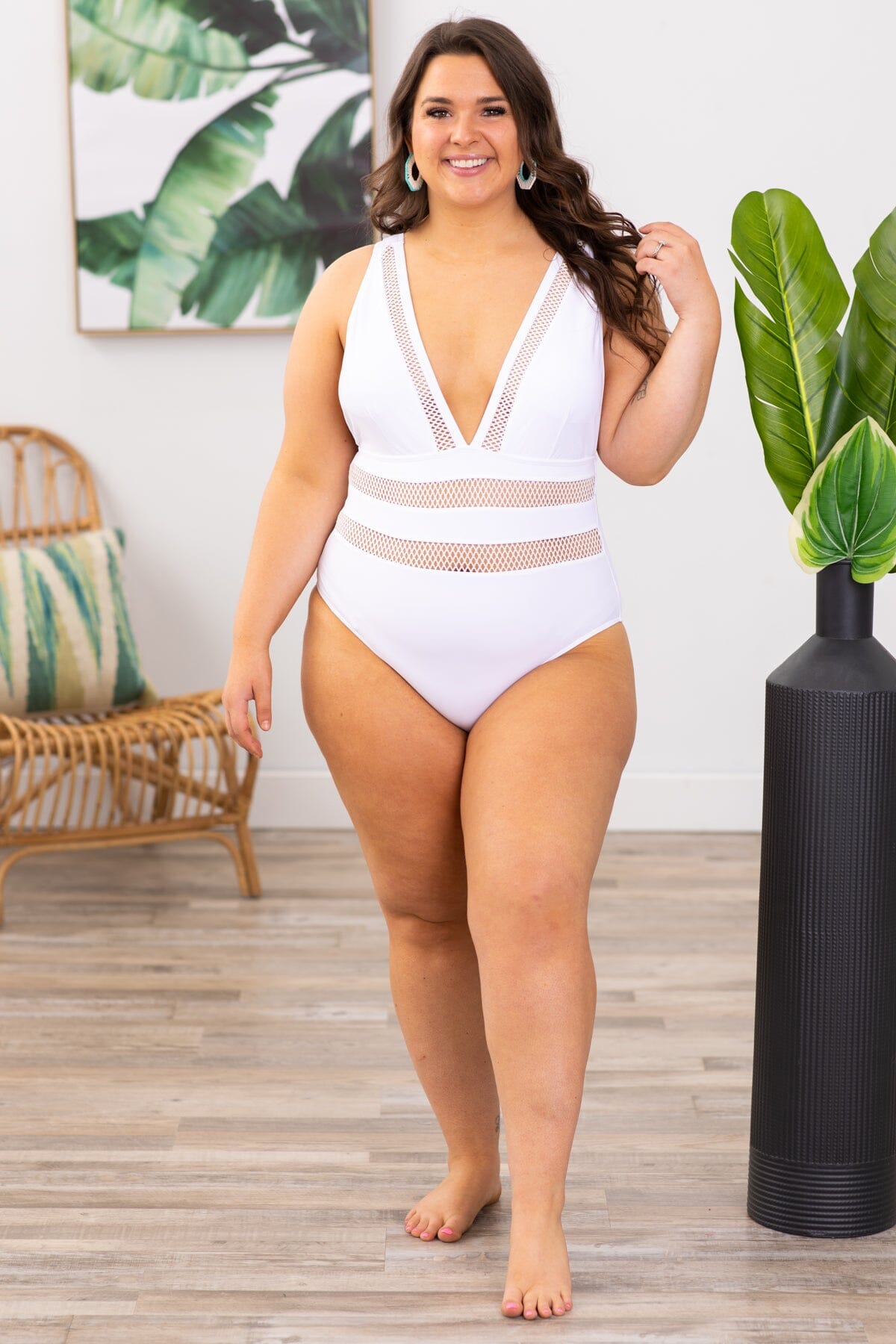 White V-Neck One Piece Swimsuit - Filly Flair