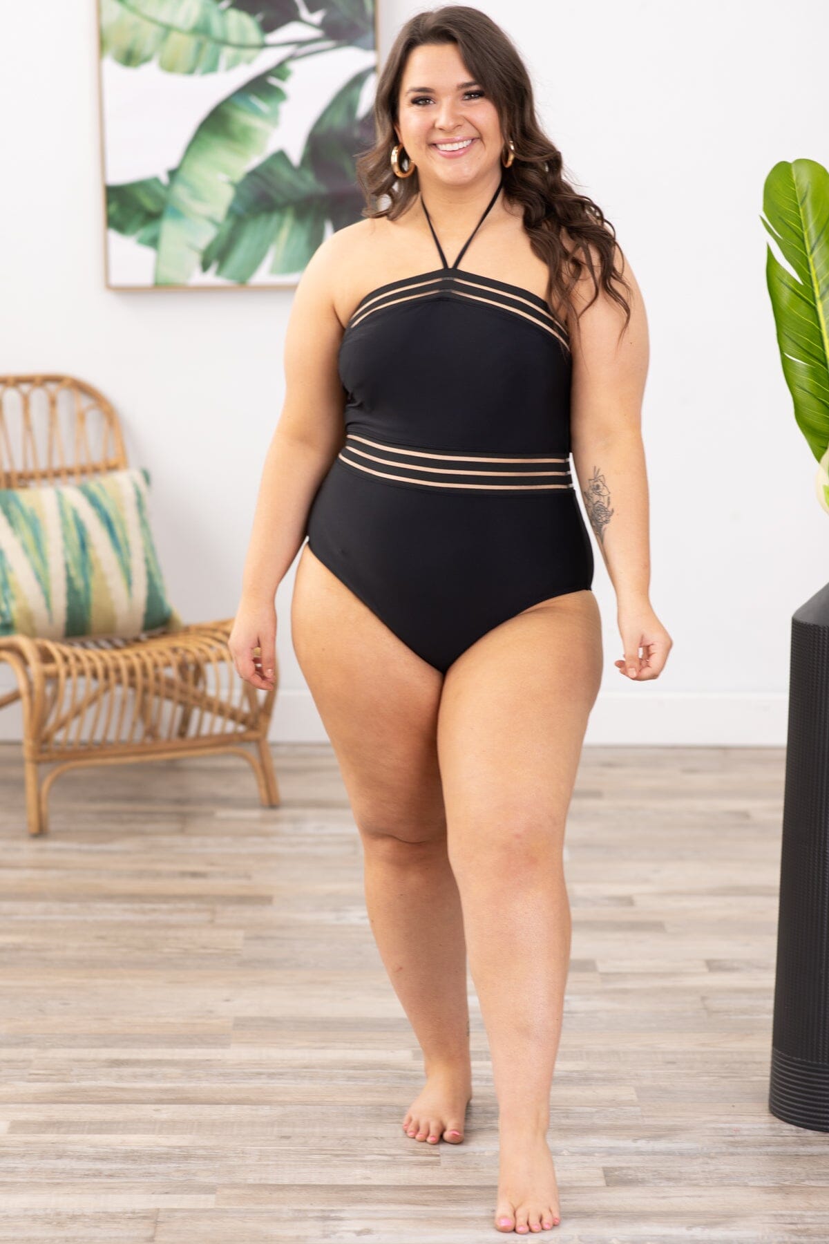 Black Halter Neck One Piece Swimsuit - Filly Flair