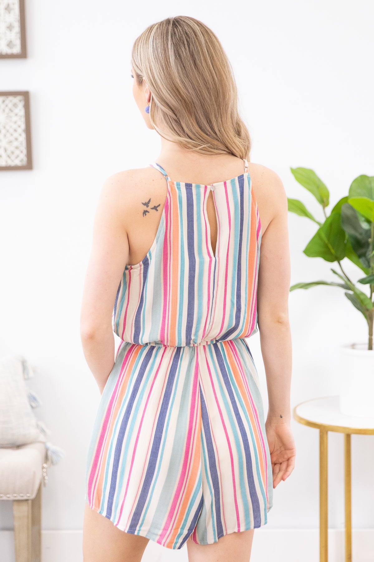 Turquoise and Pink Multicolor Striped Romper - Filly Flair