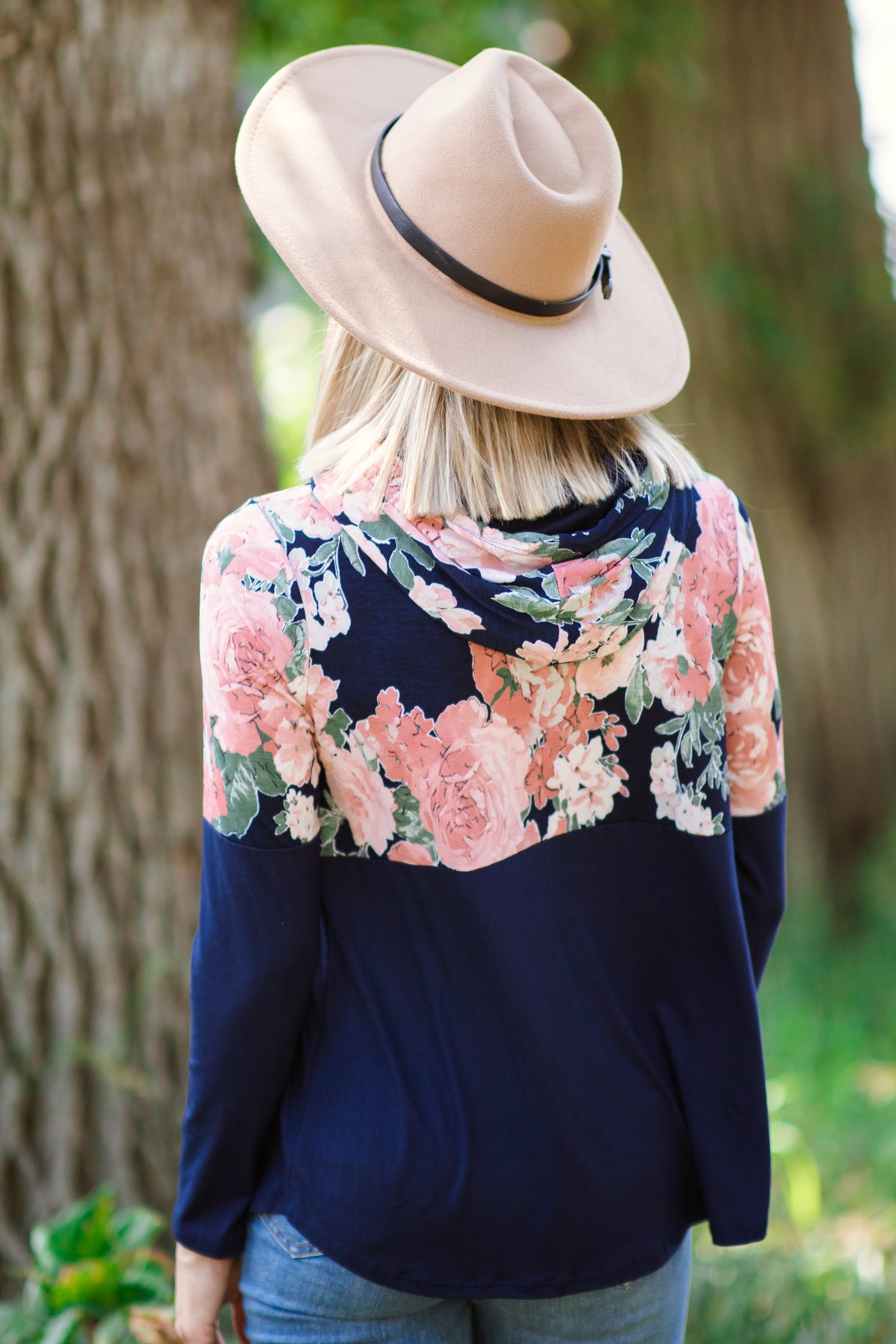Navy and Dusty Rose Floral Colorblock Top - Filly Flair