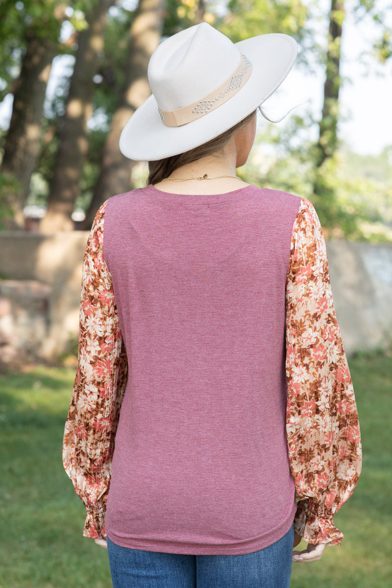 Berry Floral Bubble Sleeve Top - Filly Flair