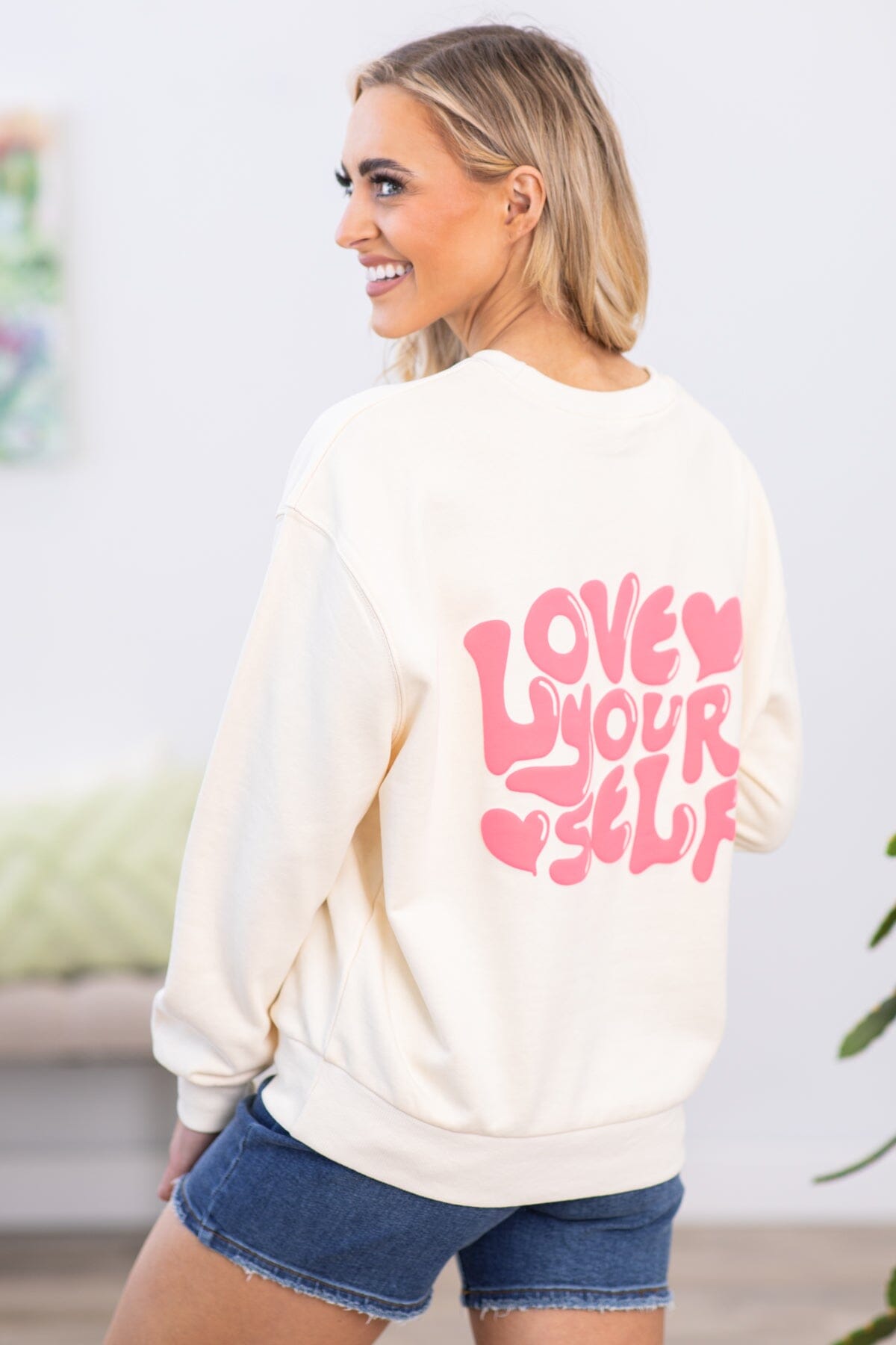 Cream Love Yourself Graphic Sweatshirt - Filly Flair