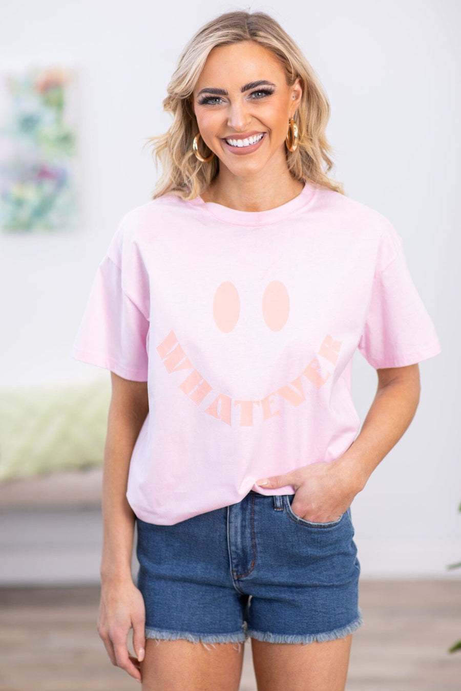Coral and Blush Whatever Smiley Graphic Tee - Filly Flair