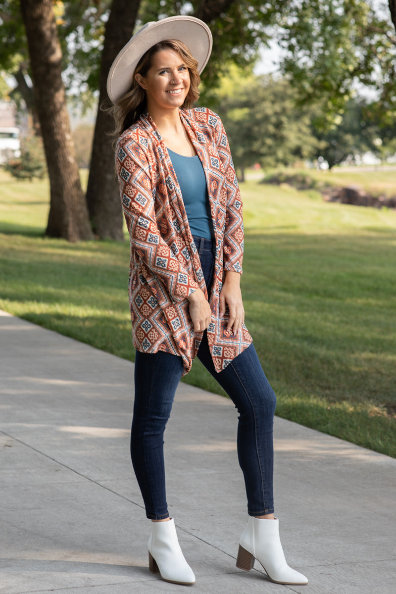 Orange and Teal Multicolor Aztec Cardigan - Filly Flair