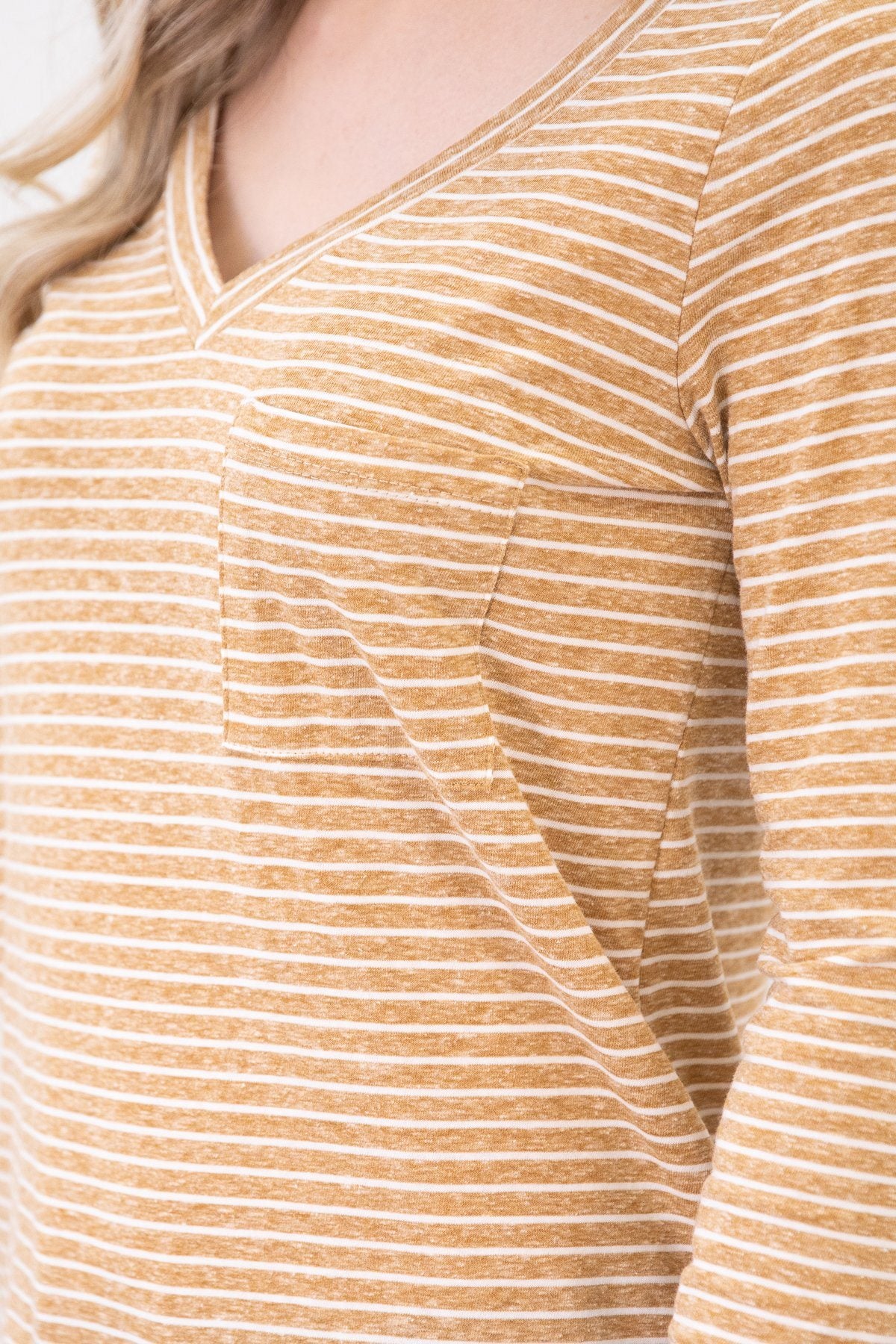 Cinnamon Stripe V-Neck Long Sleeve Top - Filly Flair