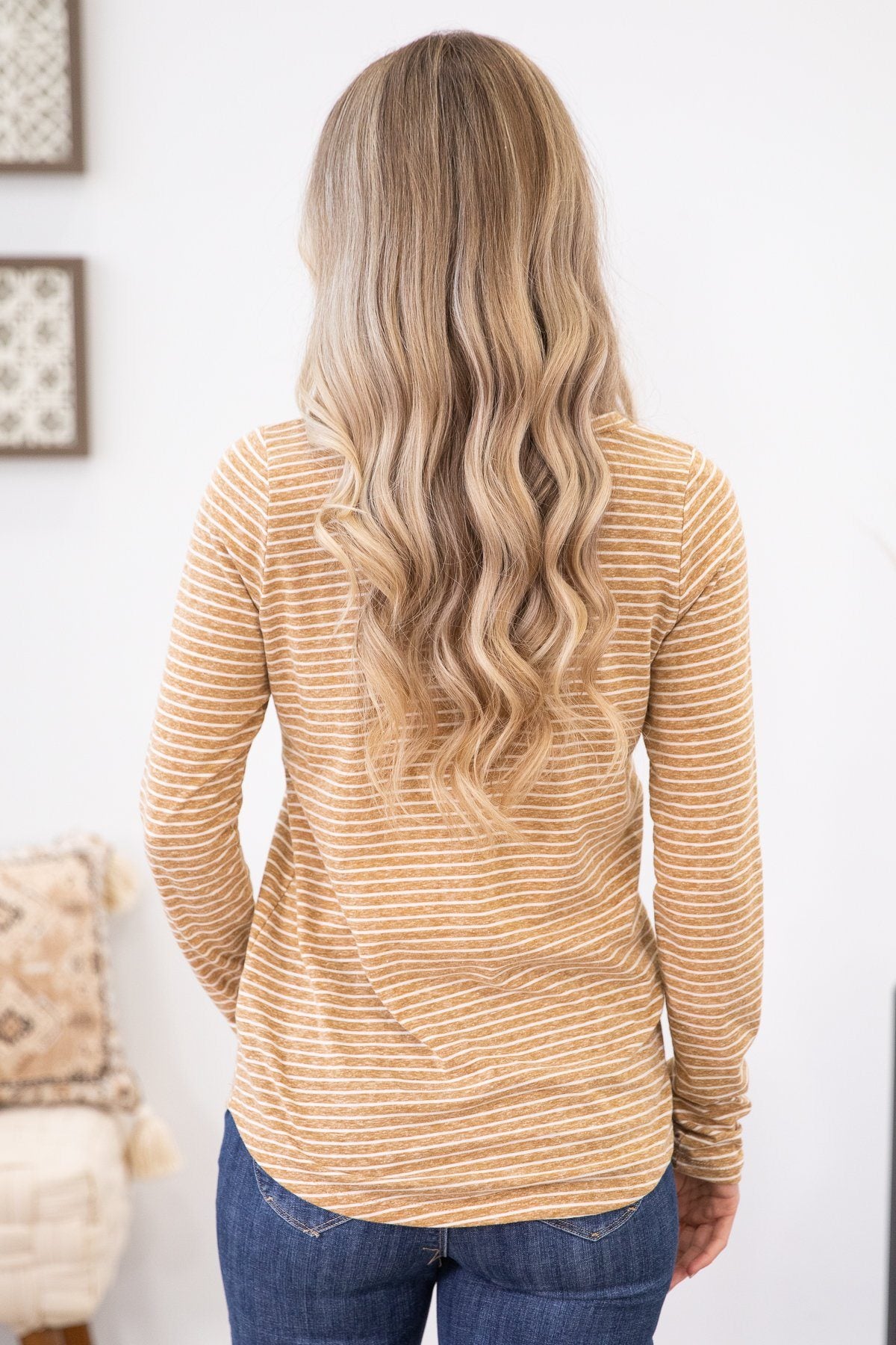 Cinnamon Stripe V-Neck Long Sleeve Top - Filly Flair
