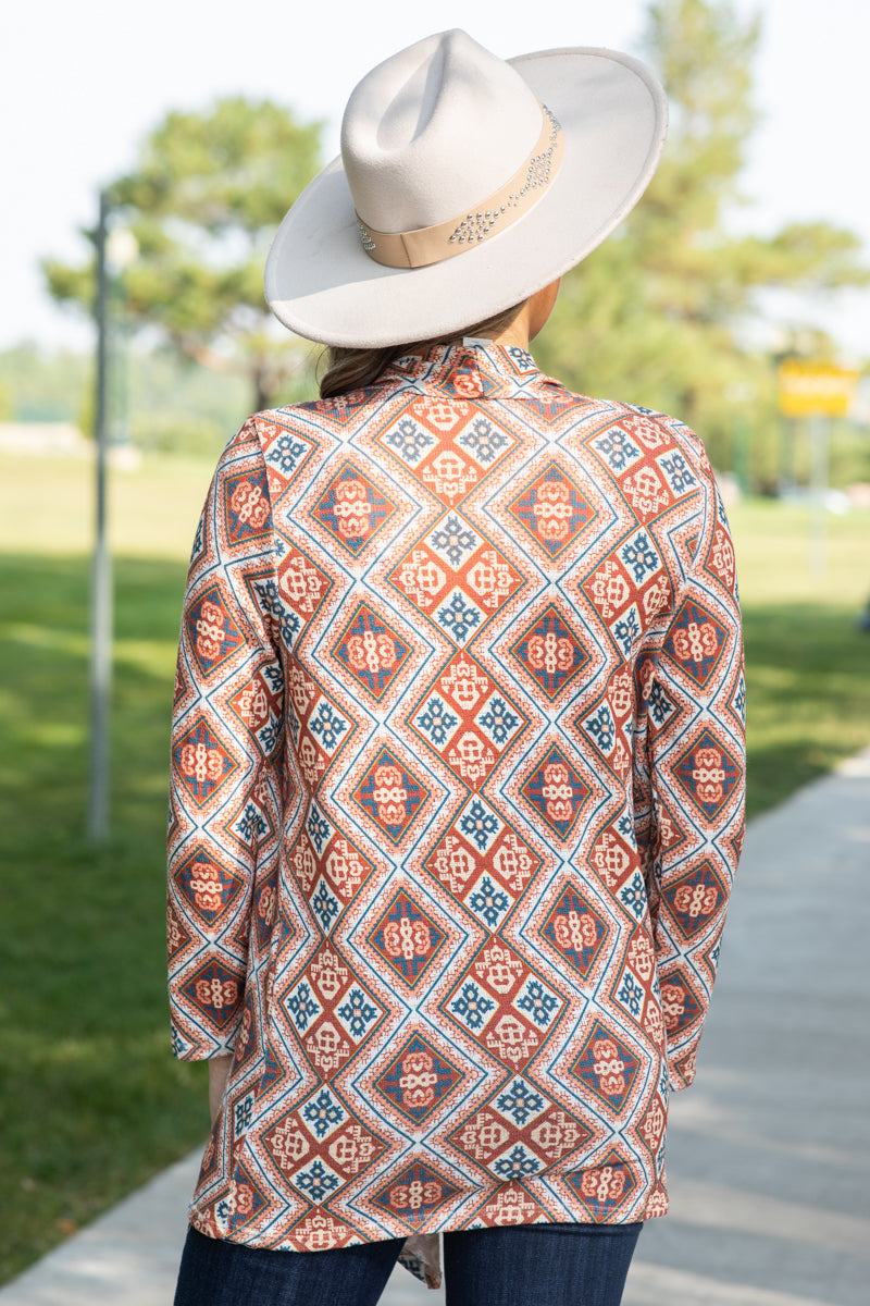 Orange and Teal Multicolor Aztec Cardigan - Filly Flair