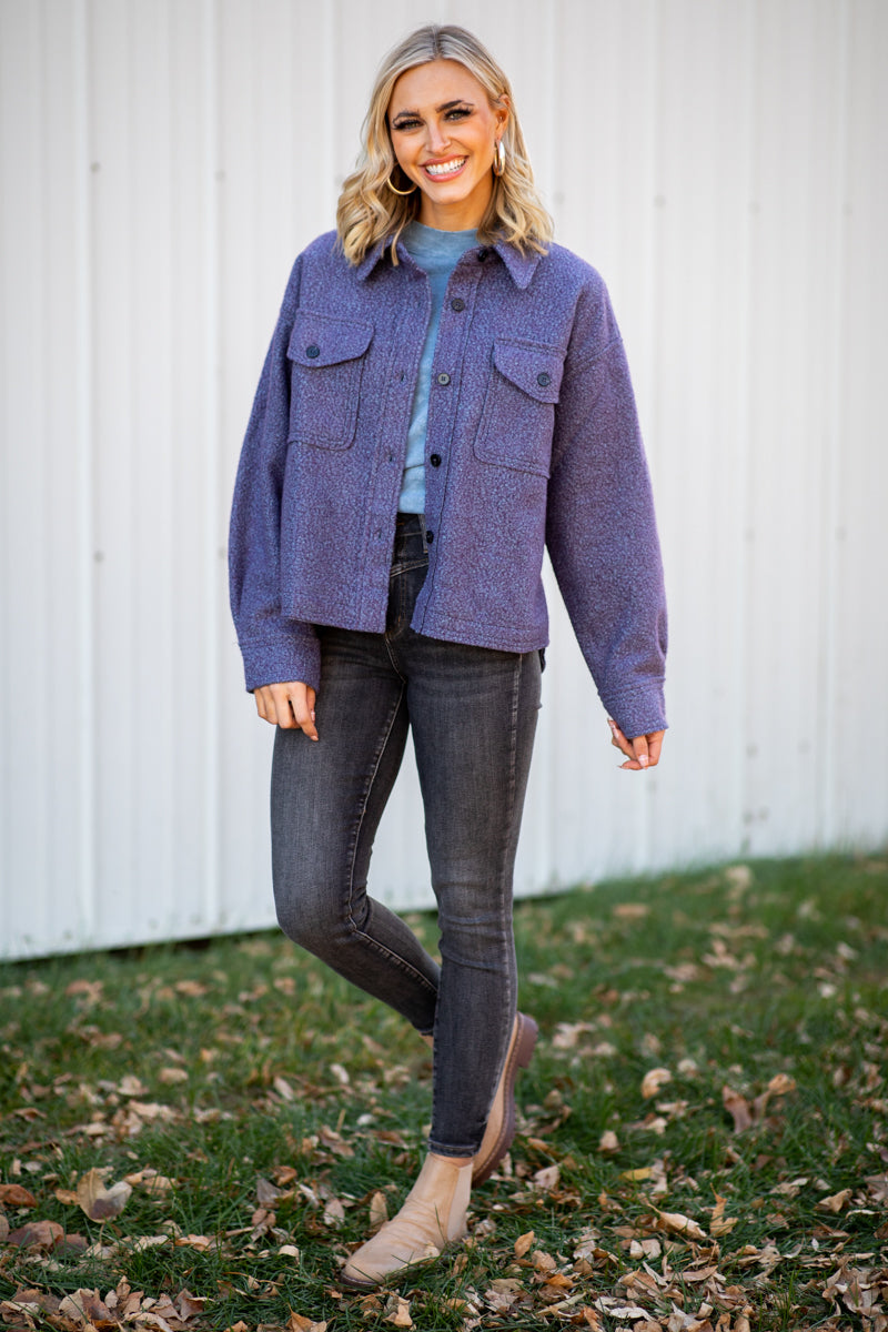 Dusty Blue and Purple Textured Shacket - Filly Flair
