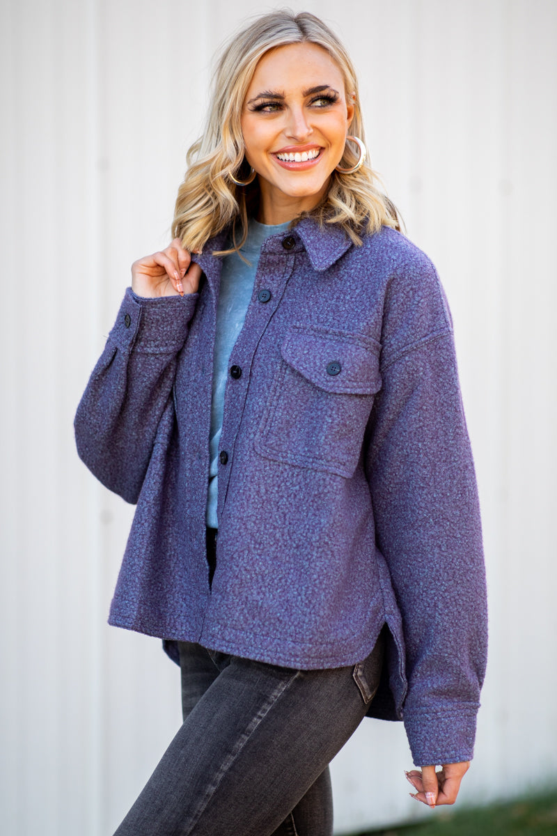 Dusty Blue and Purple Textured Shacket · Filly Flair