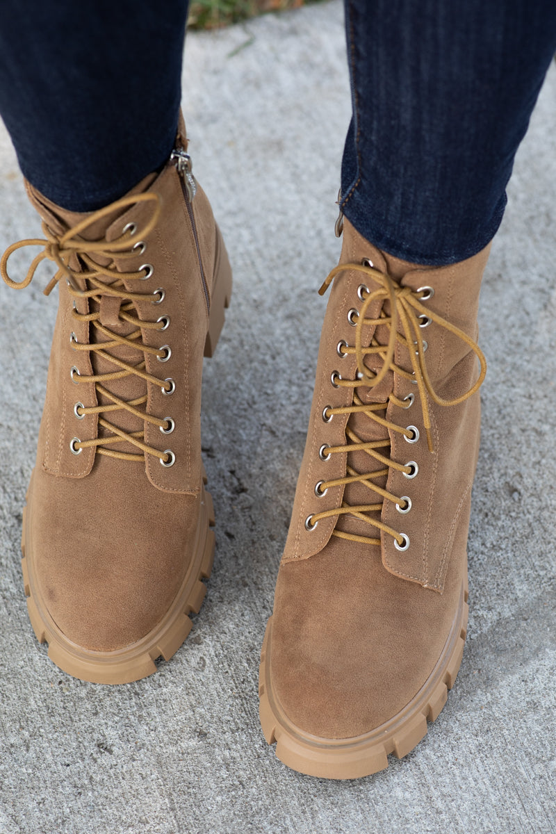 Camel Lug Sole Lace Up Boots - Filly Flair