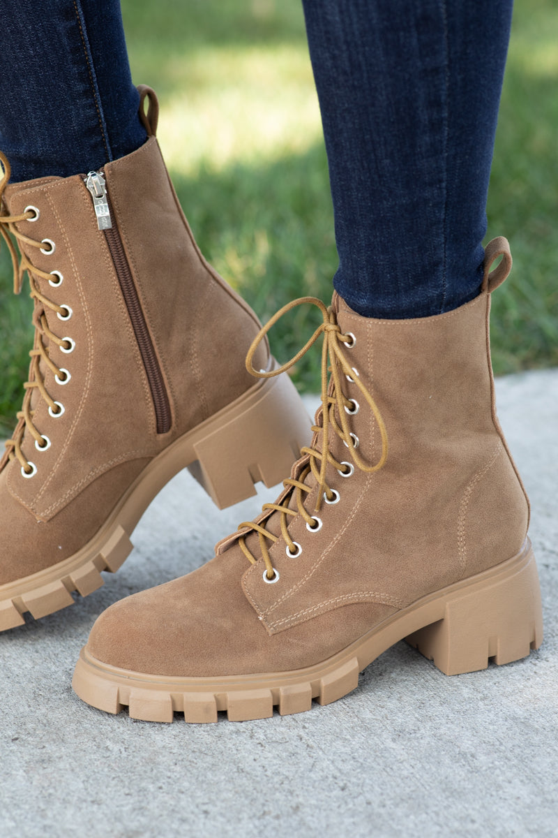 Camel Lug Sole Lace Up Boots - Filly Flair
