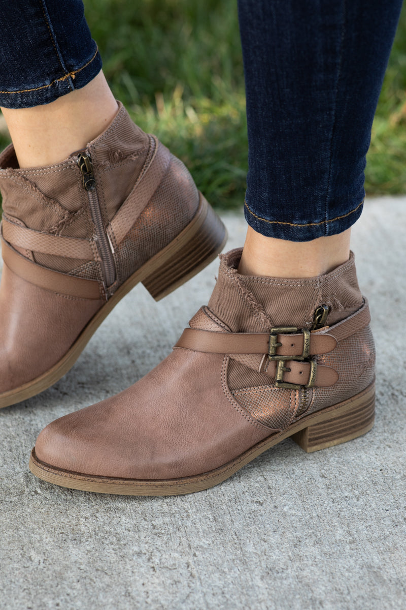 Taupe Buckle Detail Booties - Filly Flair