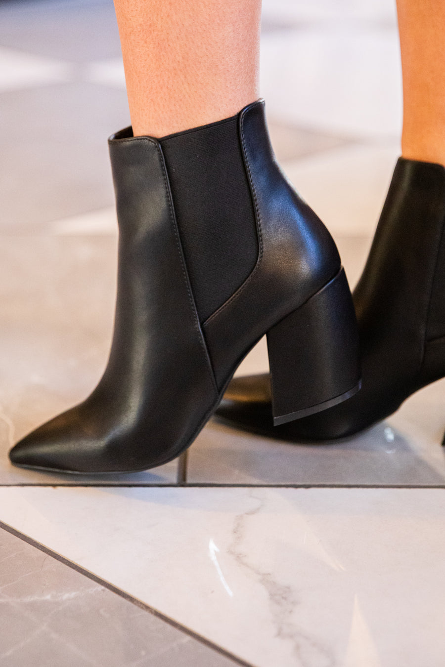 Black Faux Leather Point Toe Booties - Filly Flair
