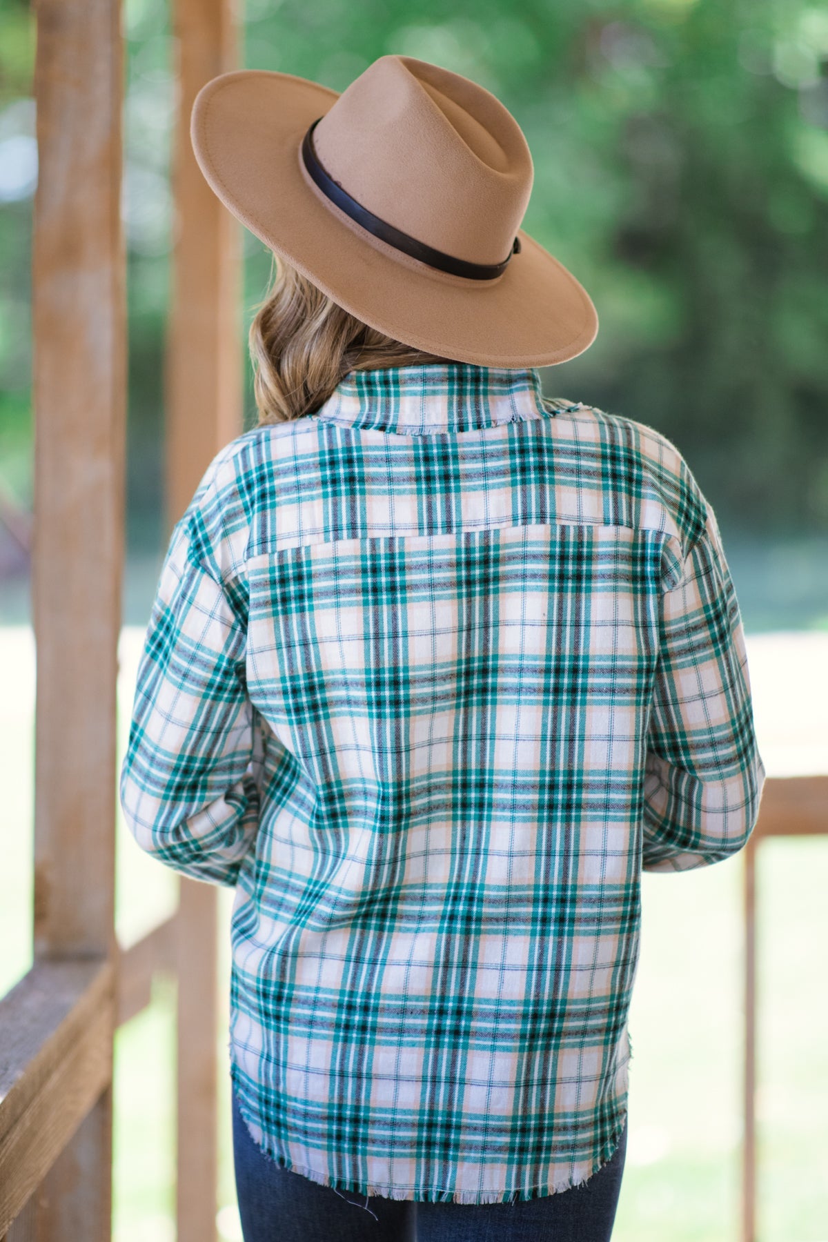 Jade and Beige Plaid Button Up Top - Filly Flair