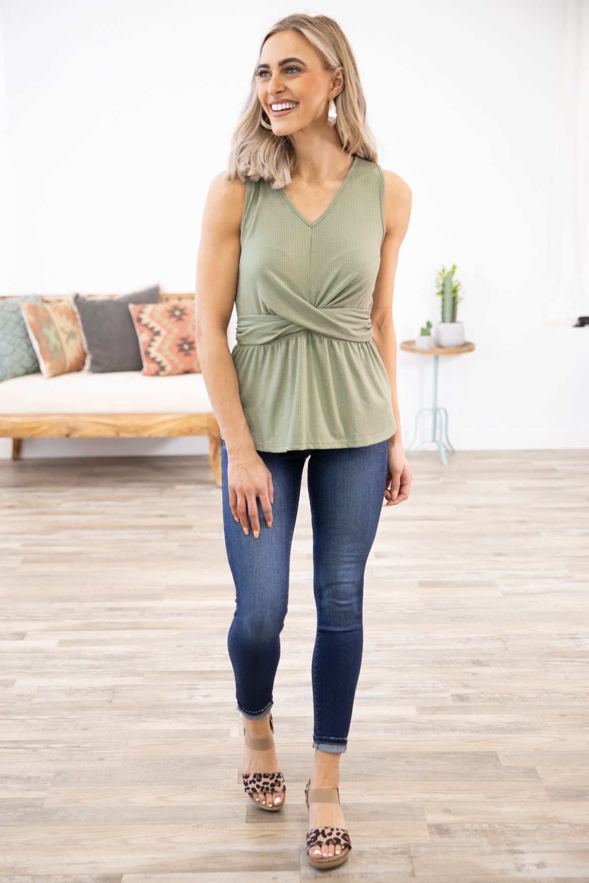 Sage Criss-Cross Waist Detail Tank - Filly Flair