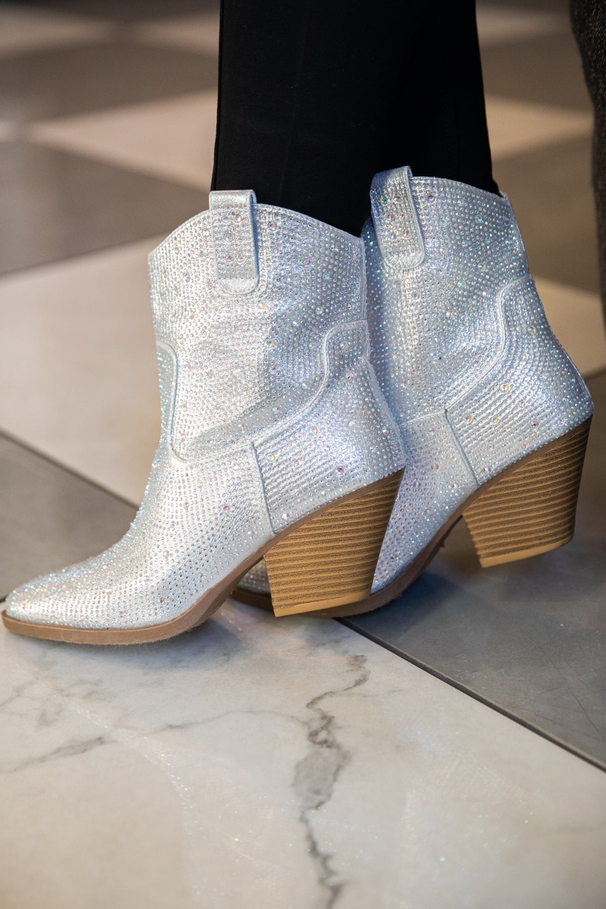 Silver Rhinestone Point Toe Western Bootie - Filly Flair