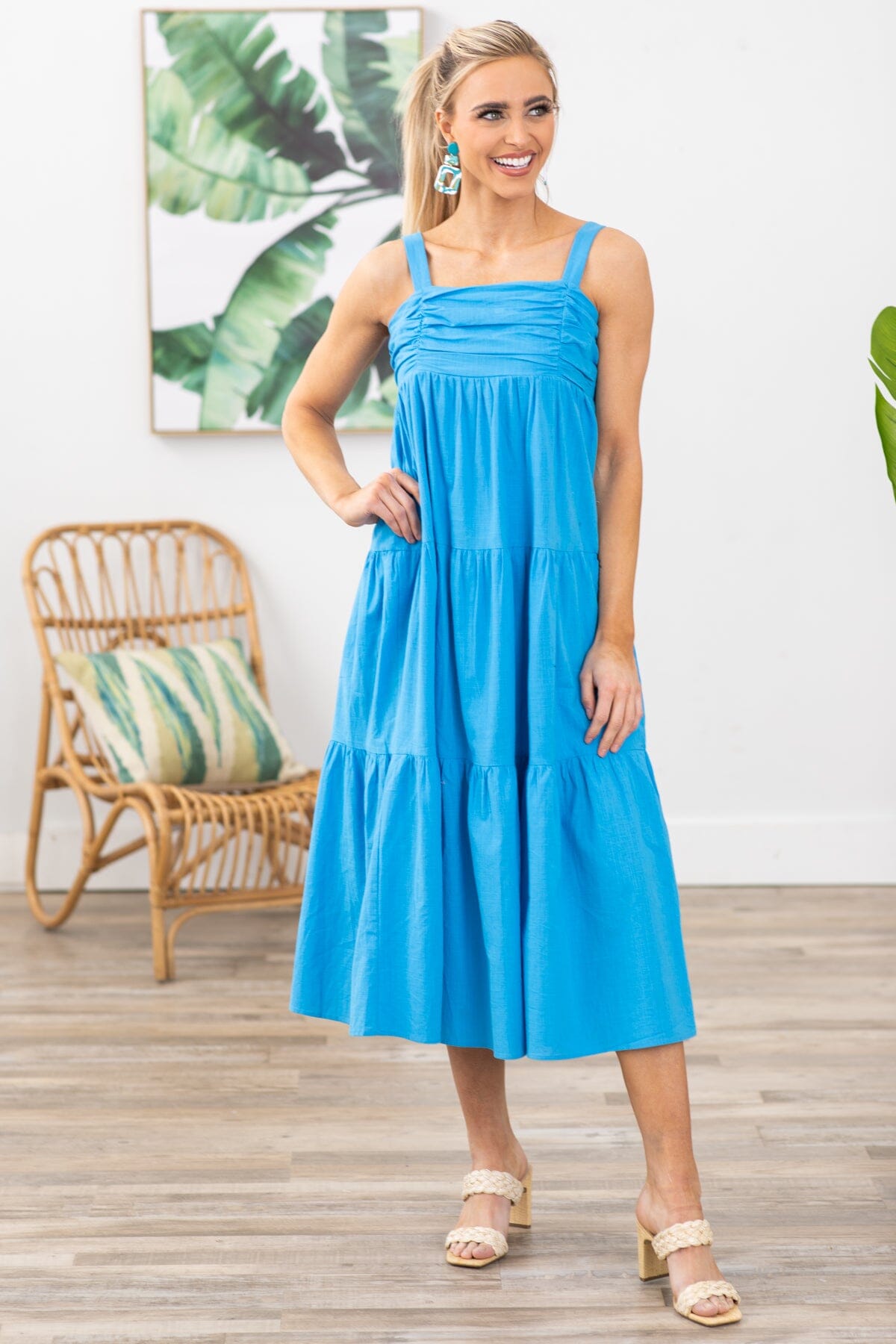 Blue Ruched Bodice Midi Dress Filly Flair Blue Ruched Bodice Midi Dress Filly Flair