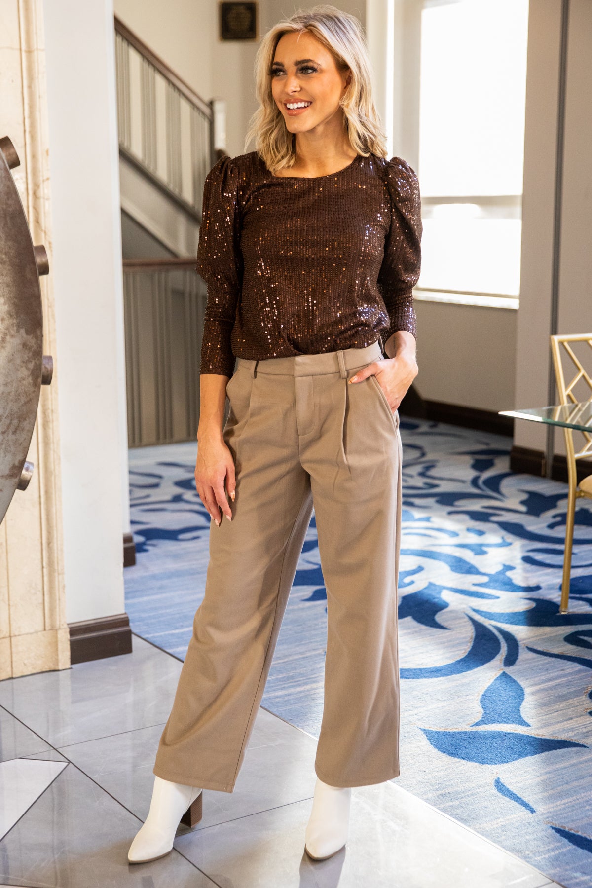 Tan Front Pleat Trouser Pant - Filly Flair