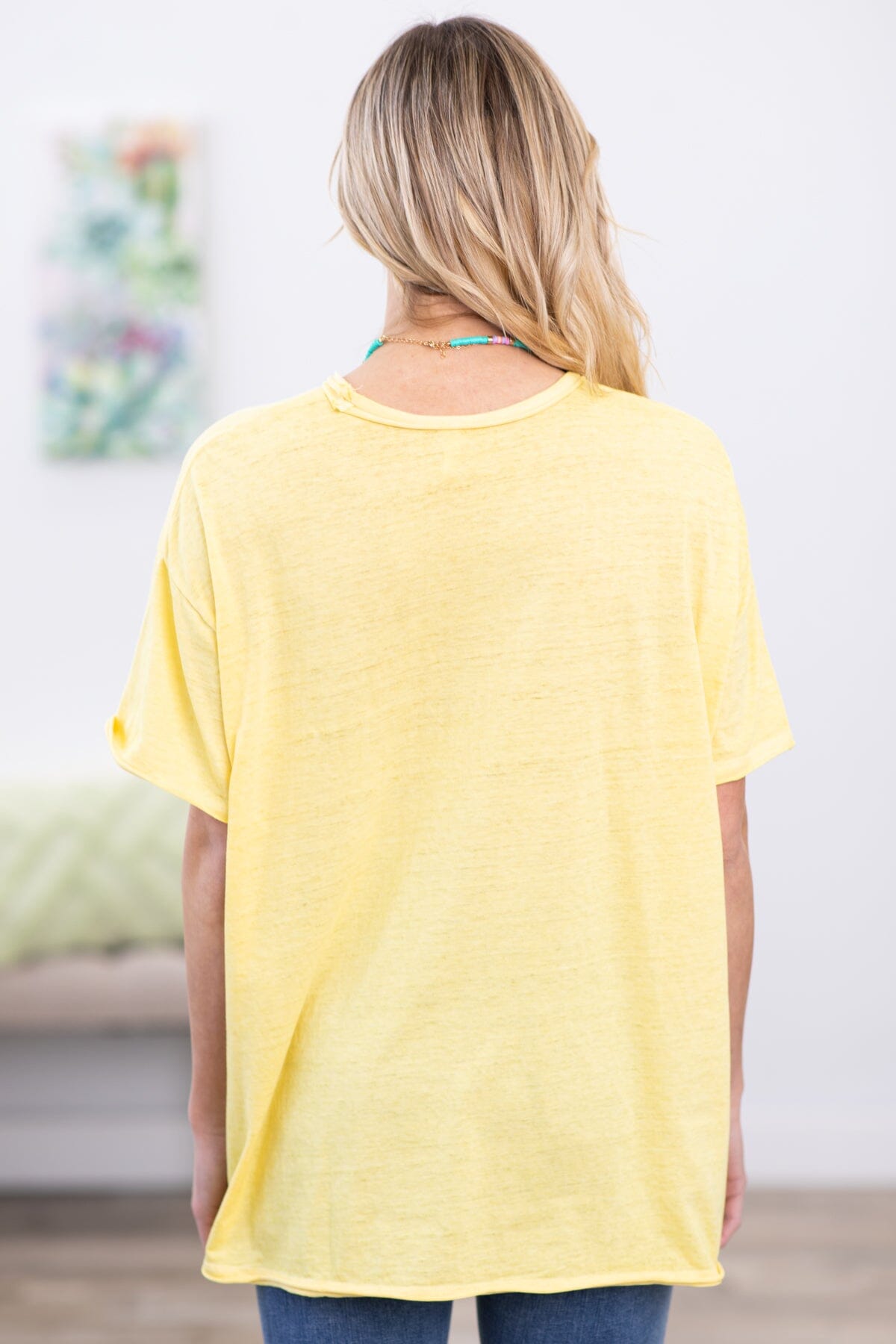 Yellow Burnout Raw Edge Top With Pocket - Filly Flair