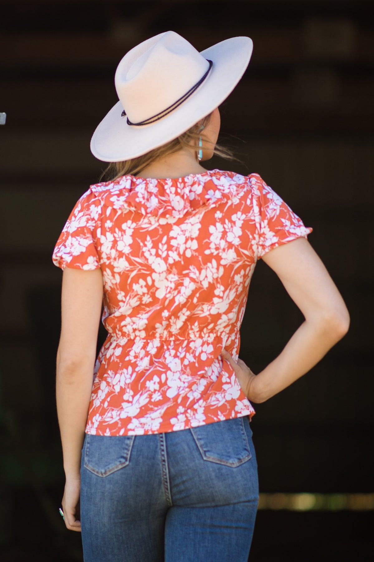 Orange and White Floral Ruffle Trim Top - Filly Flair