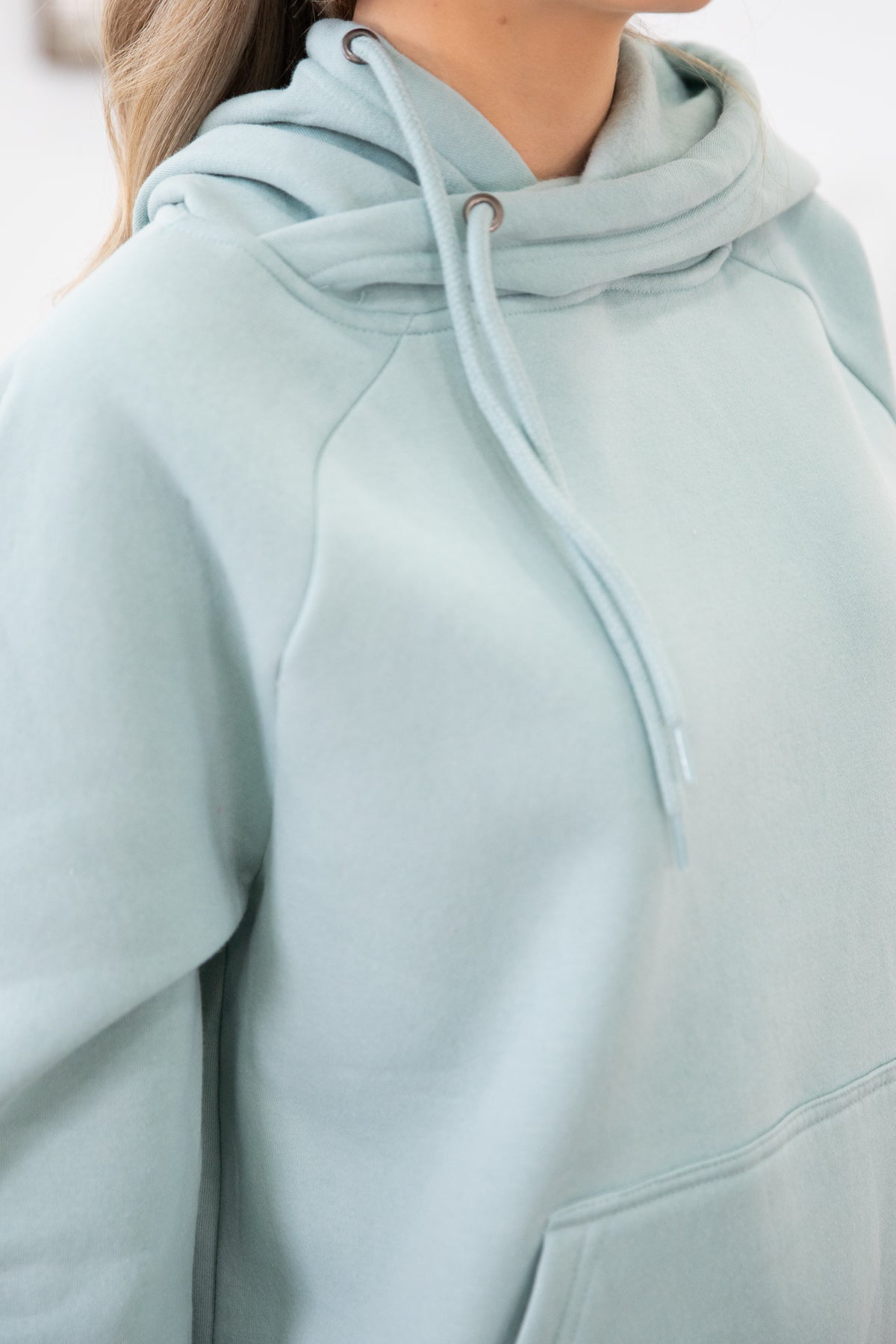 Aqua Cowl Neck Sweatshirt with Kangaroo Pocket - Filly Flair