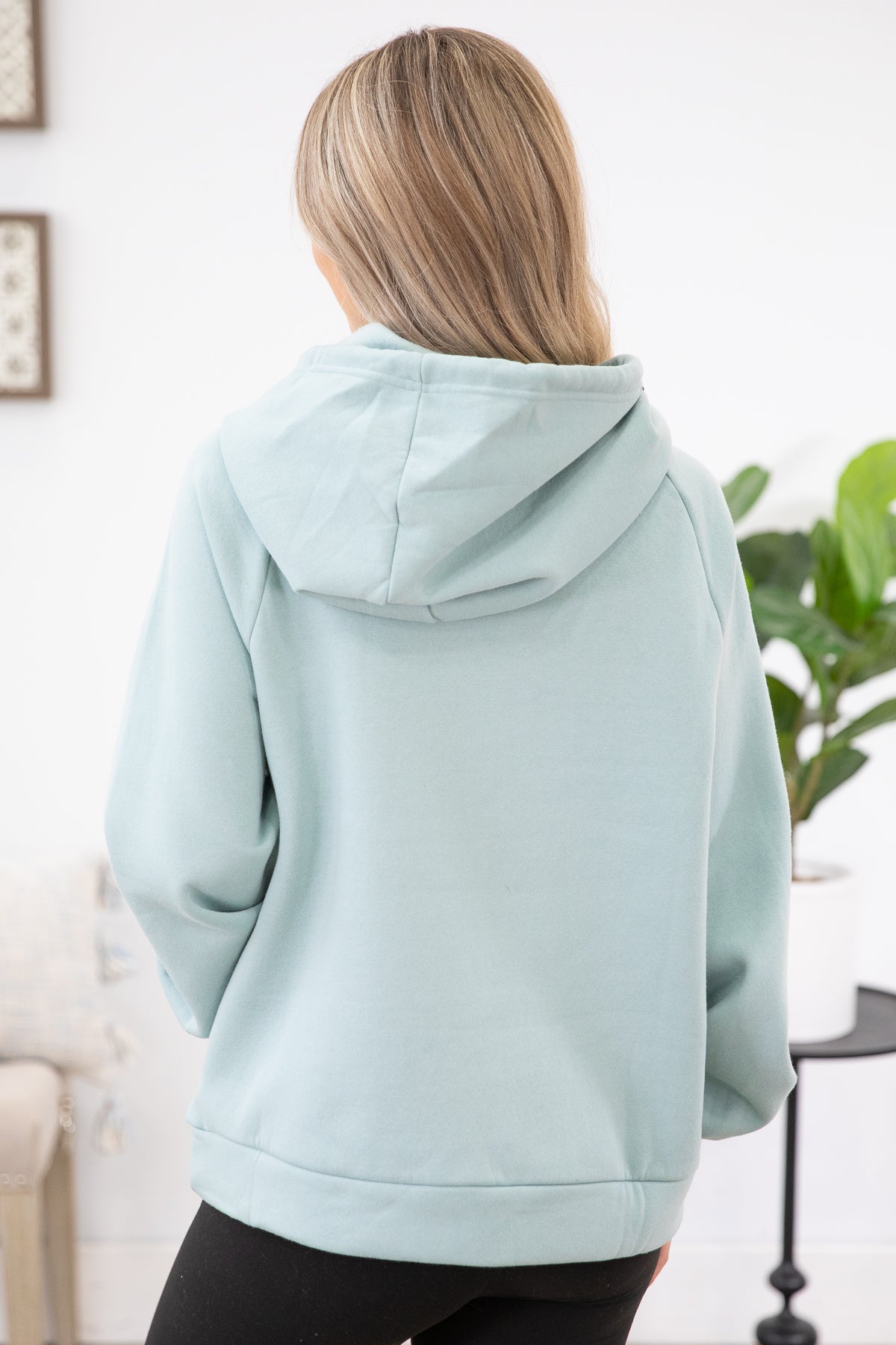 Aqua Cowl Neck Sweatshirt with Kangaroo Pocket - Filly Flair
