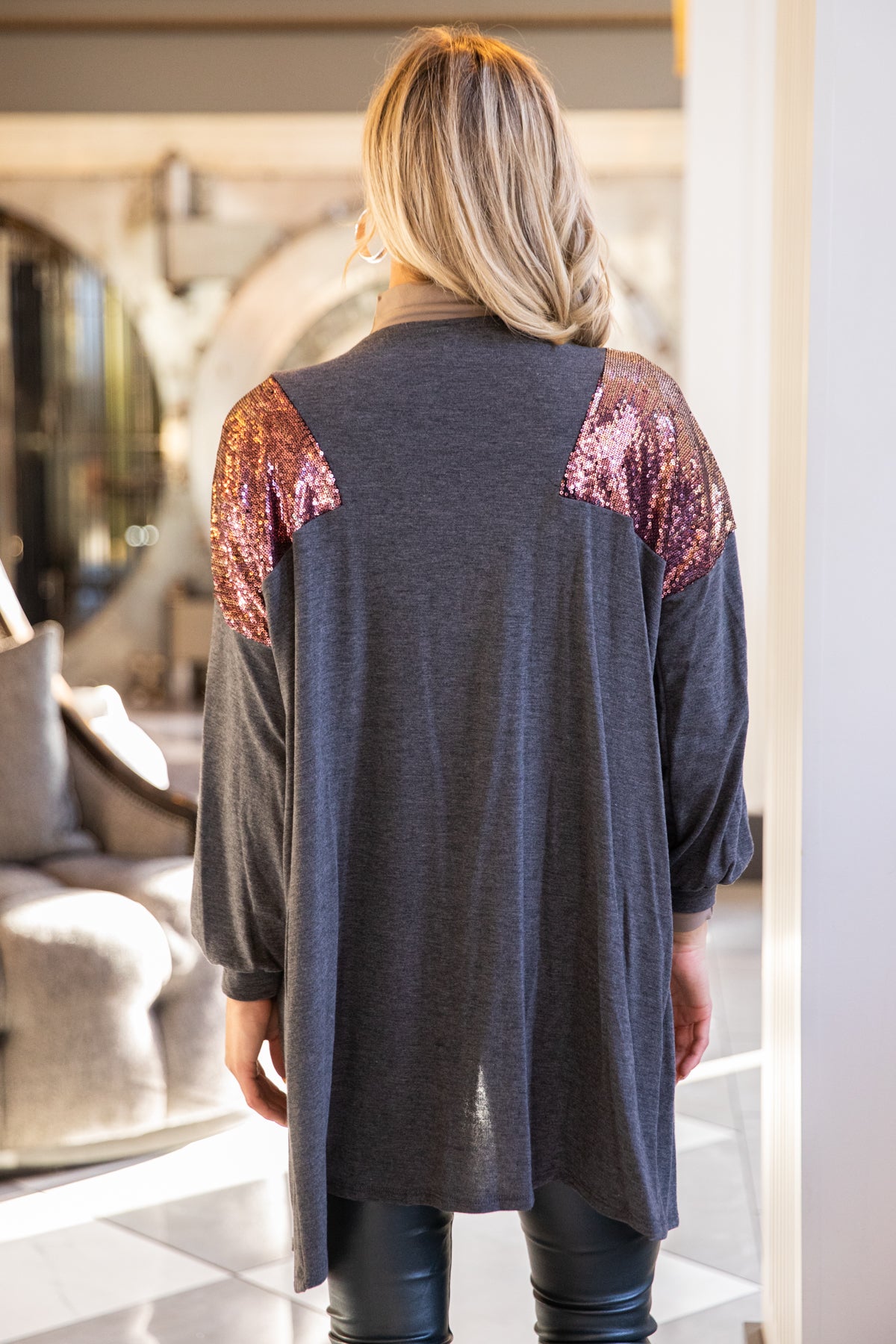 Grey Cardigan With Sequin Shoulders - Filly Flair
