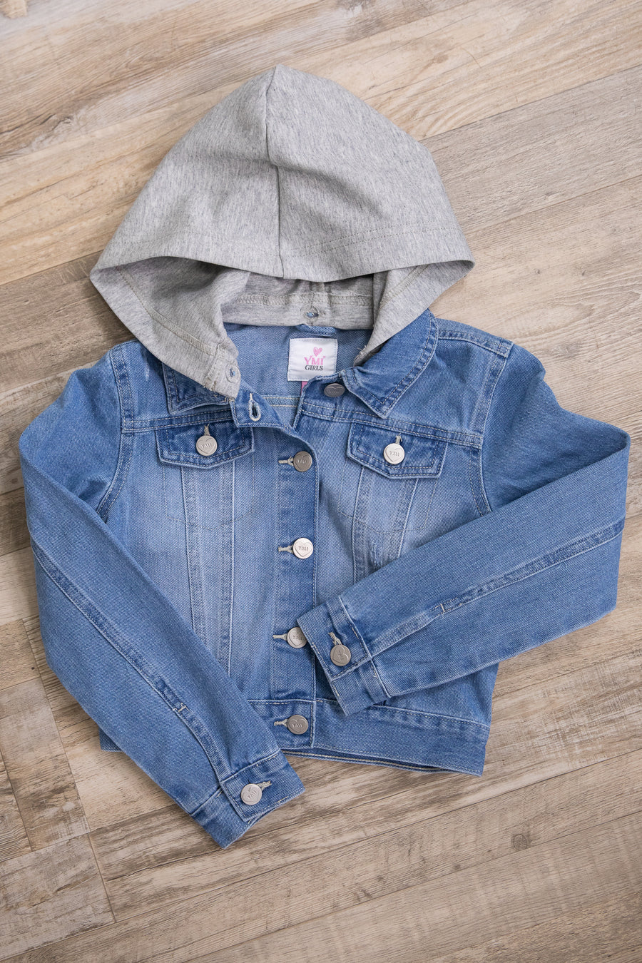 YMI Kids Medium Wash Denim Jacket with Hood - Filly Flair
