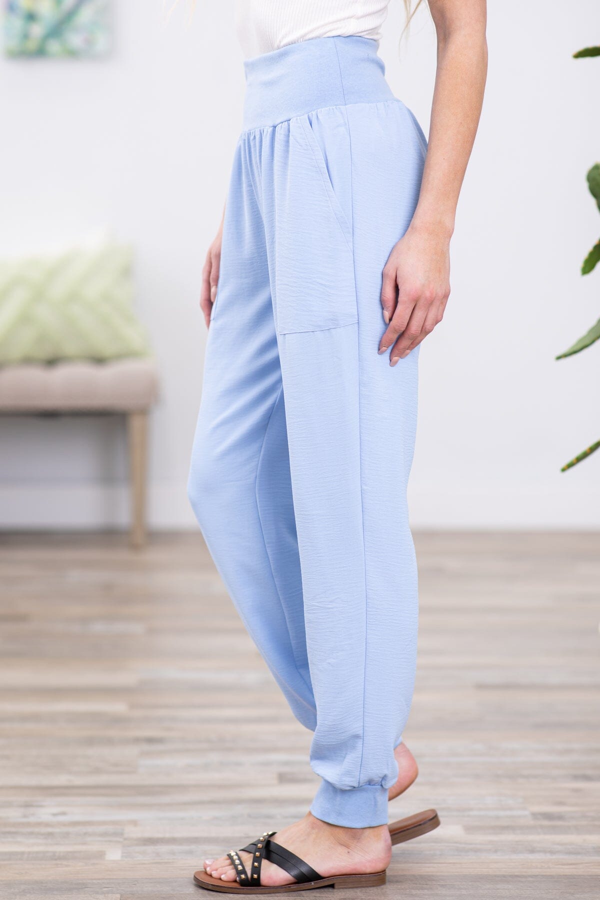 Pastel Blue Airflow Wide Waistband Joggers - Filly Flair