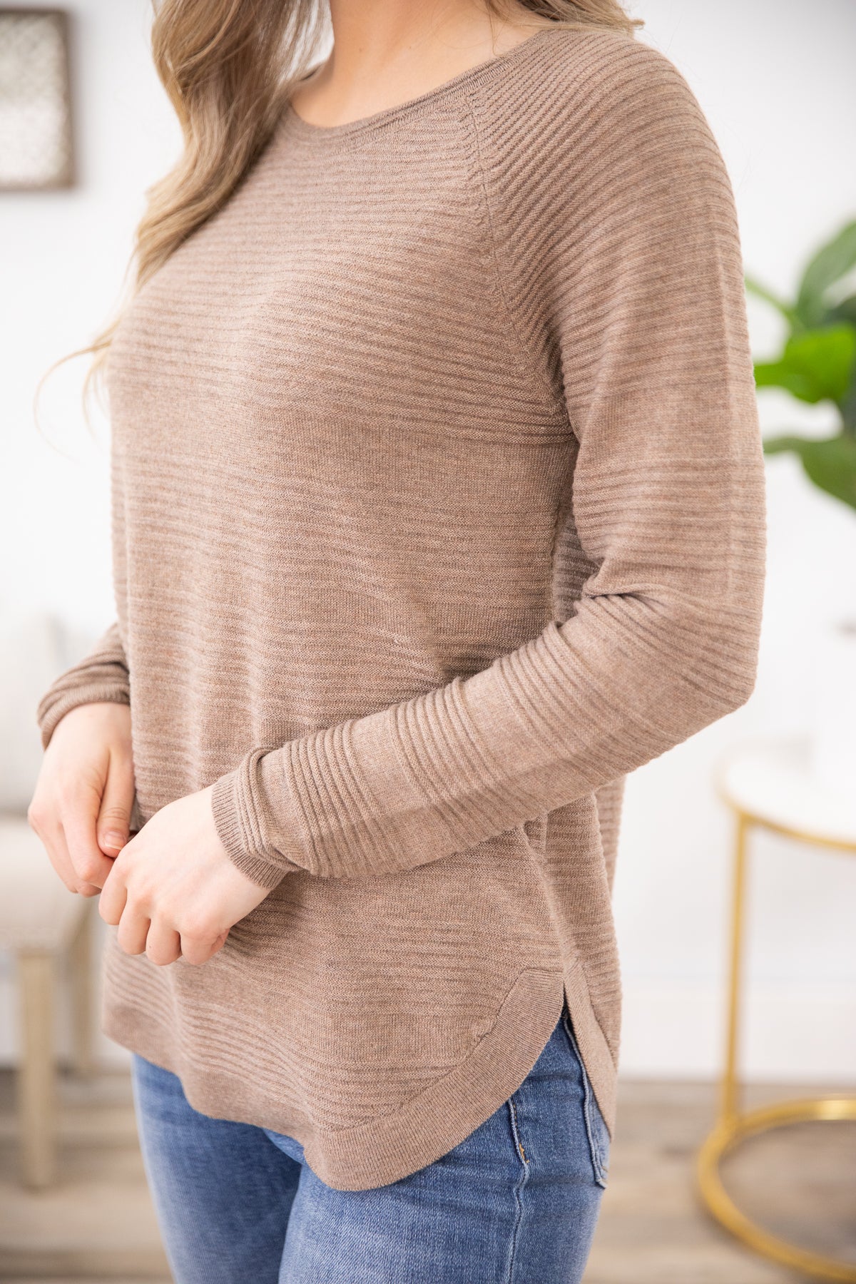 Mocha Textured Knit Long Sleeve Top - Filly Flair