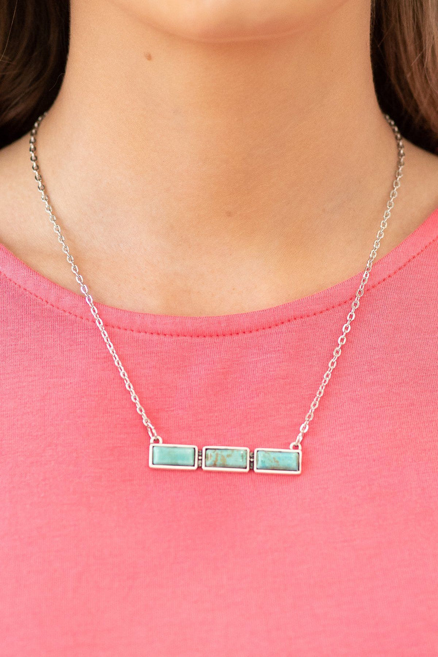 Turquoise Rectangle Necklace and Earring Set - Filly Flair