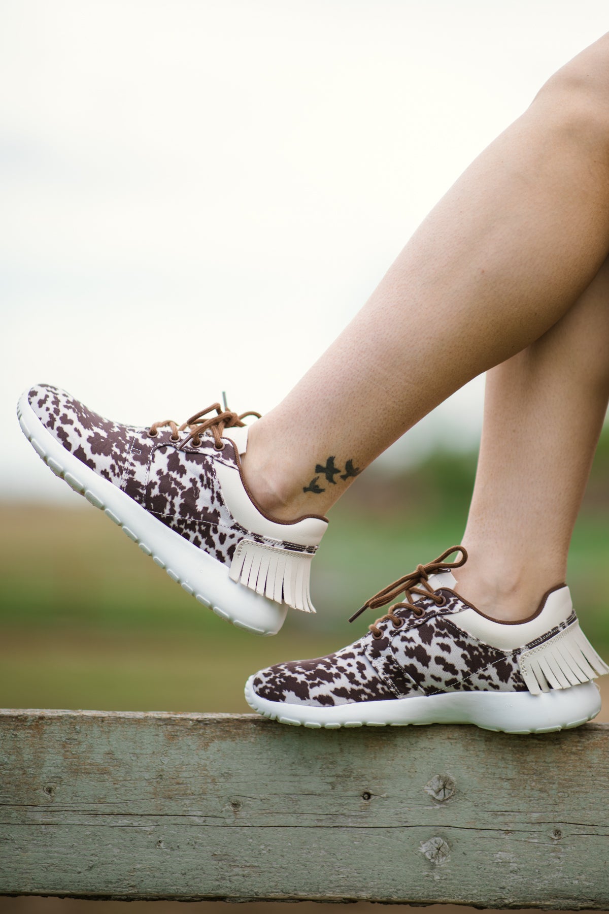 Brown and Cream Cow Print Sneakers - Filly Flair